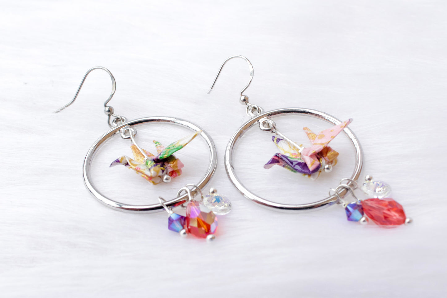 Origami Earrings - Whispering Crane Ethereal Sparkle