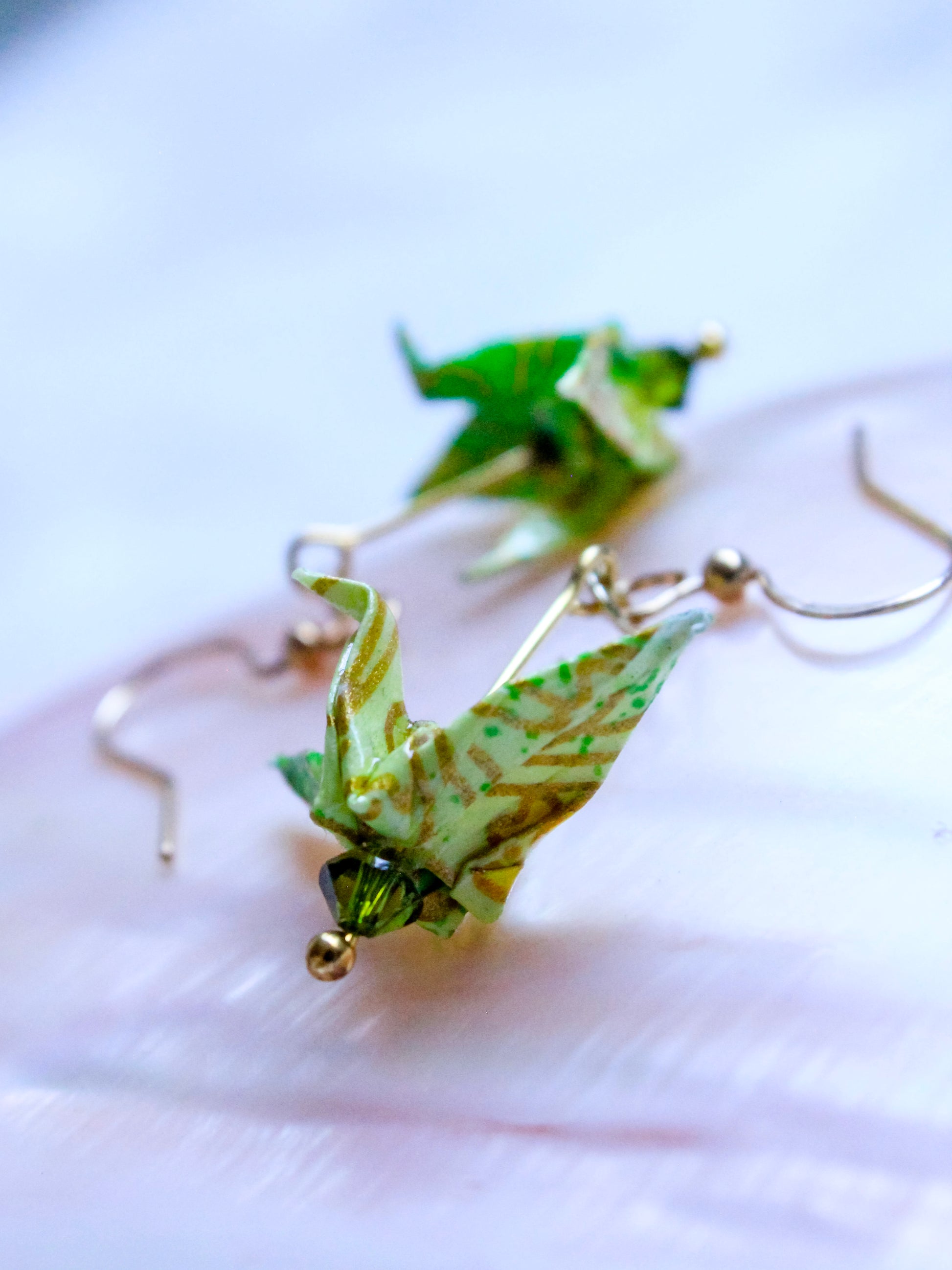 Origami-Crane-Earrings-Swarovski-Crystal-Green-1