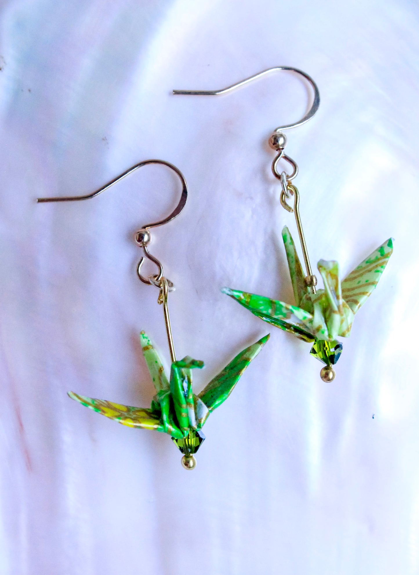 Origami-Crane-Earrings-Swarovski-Crystal-Green-2