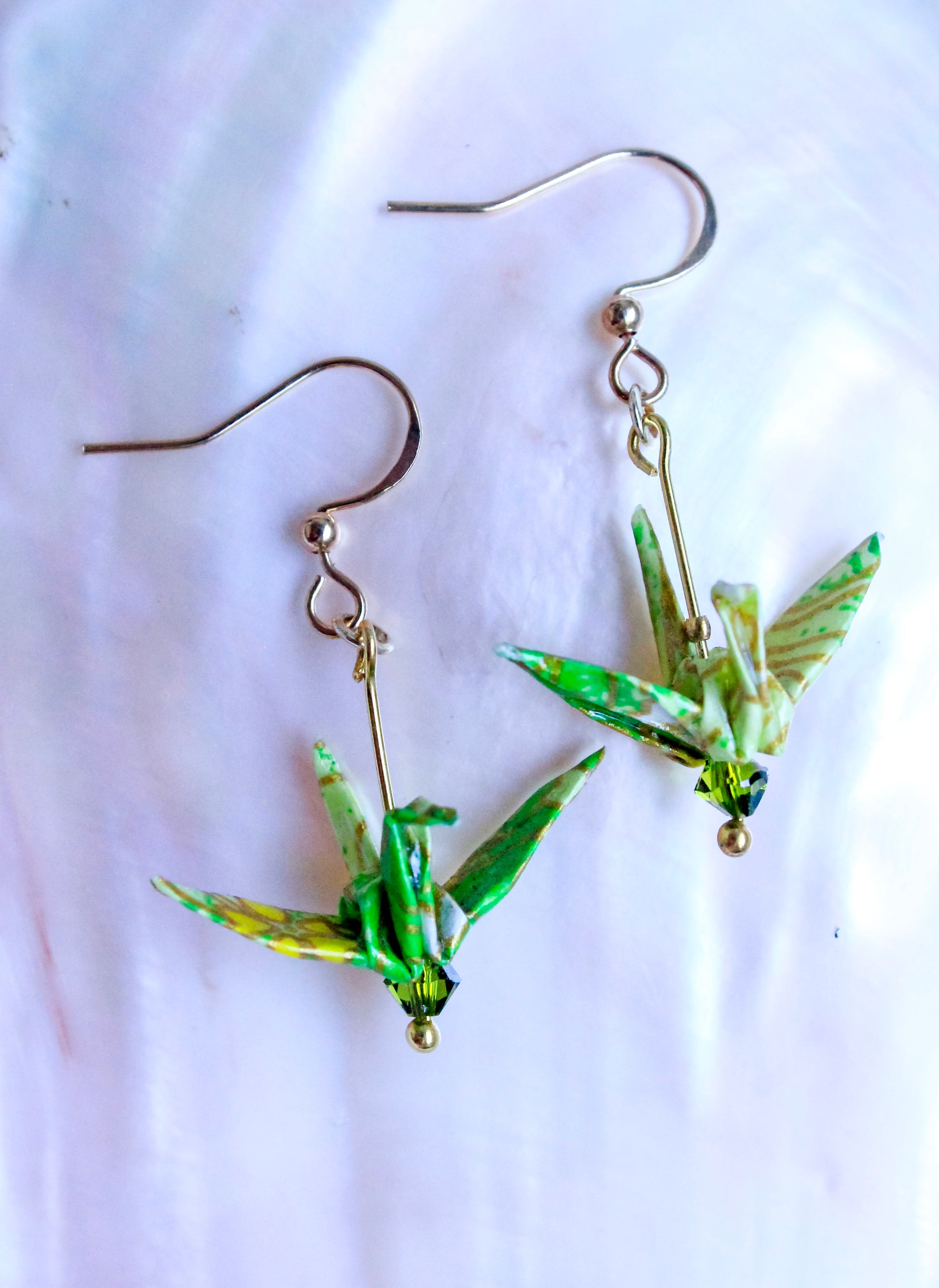 Origami-Crane-Earrings-Swarovski-Crystal-Green-2