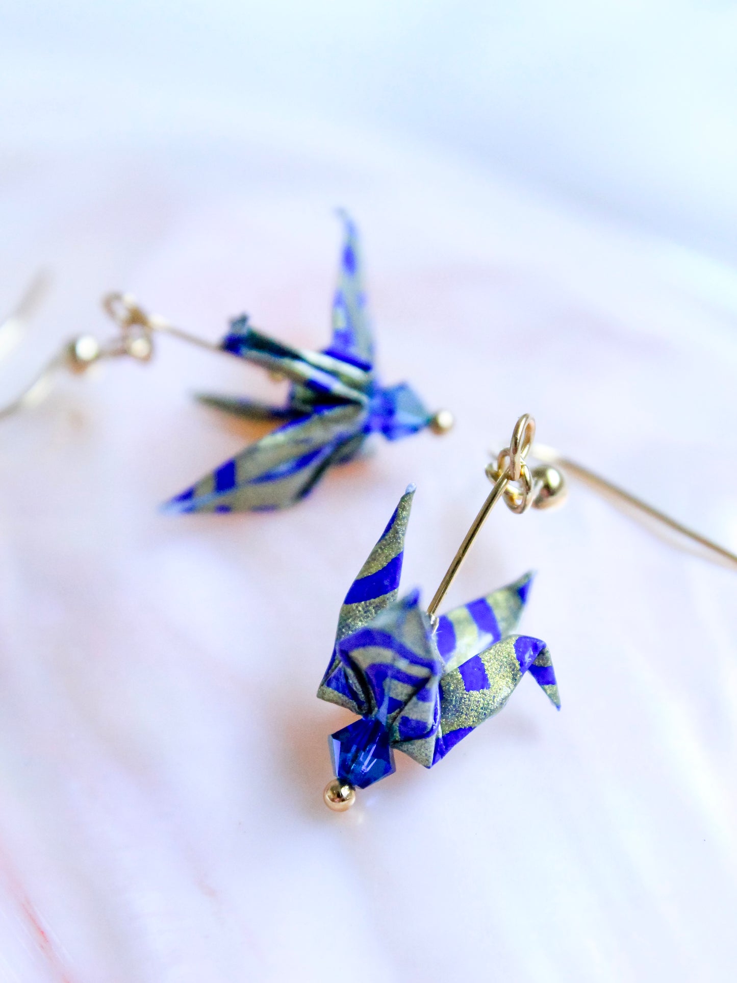 Origami-Crane-Earrings-Swarovski-Crystal-Navy-Gold-1