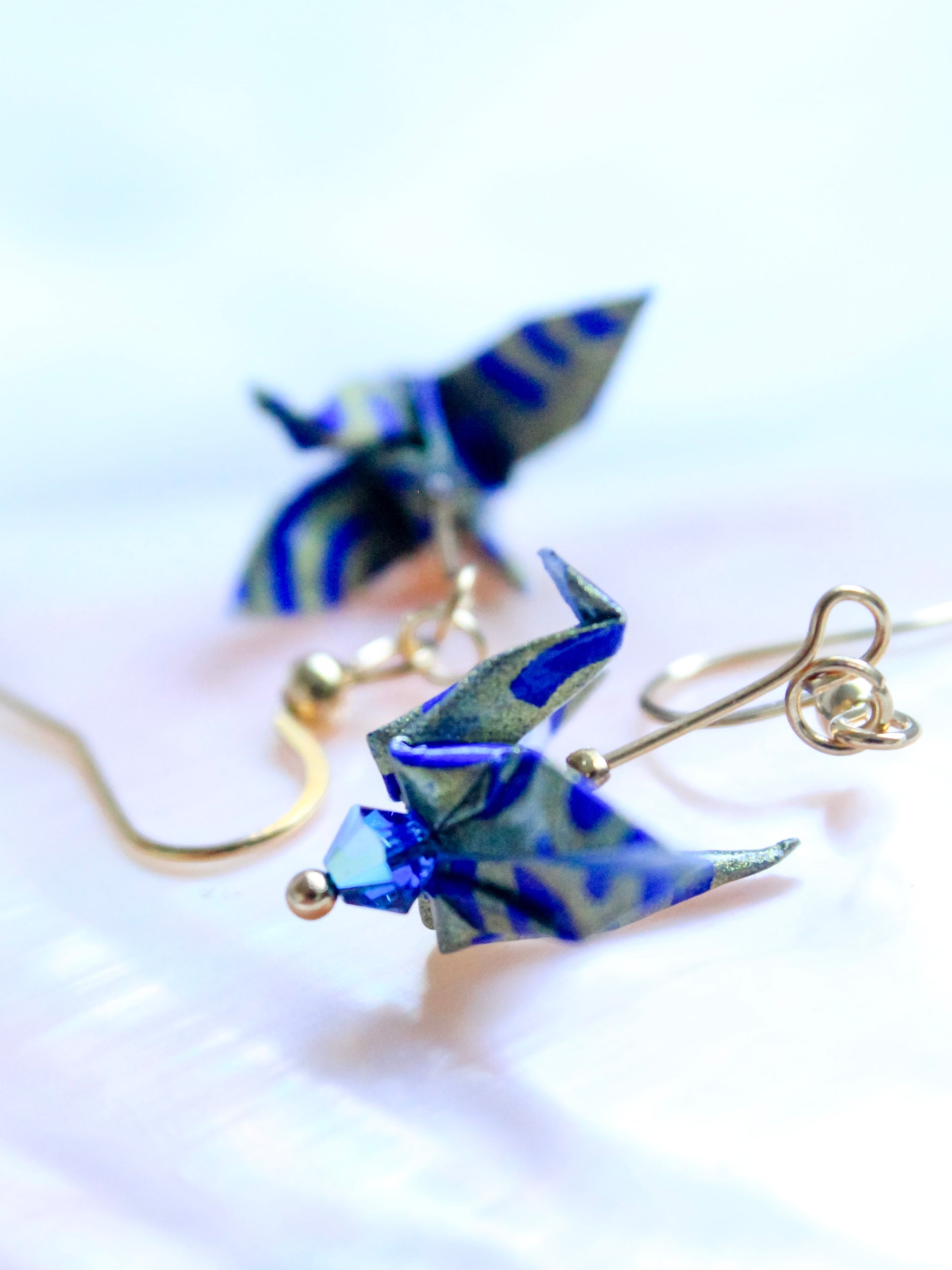 Origami-Crane-Earrings-Swarovski-Crystal-Navy-Gold-2