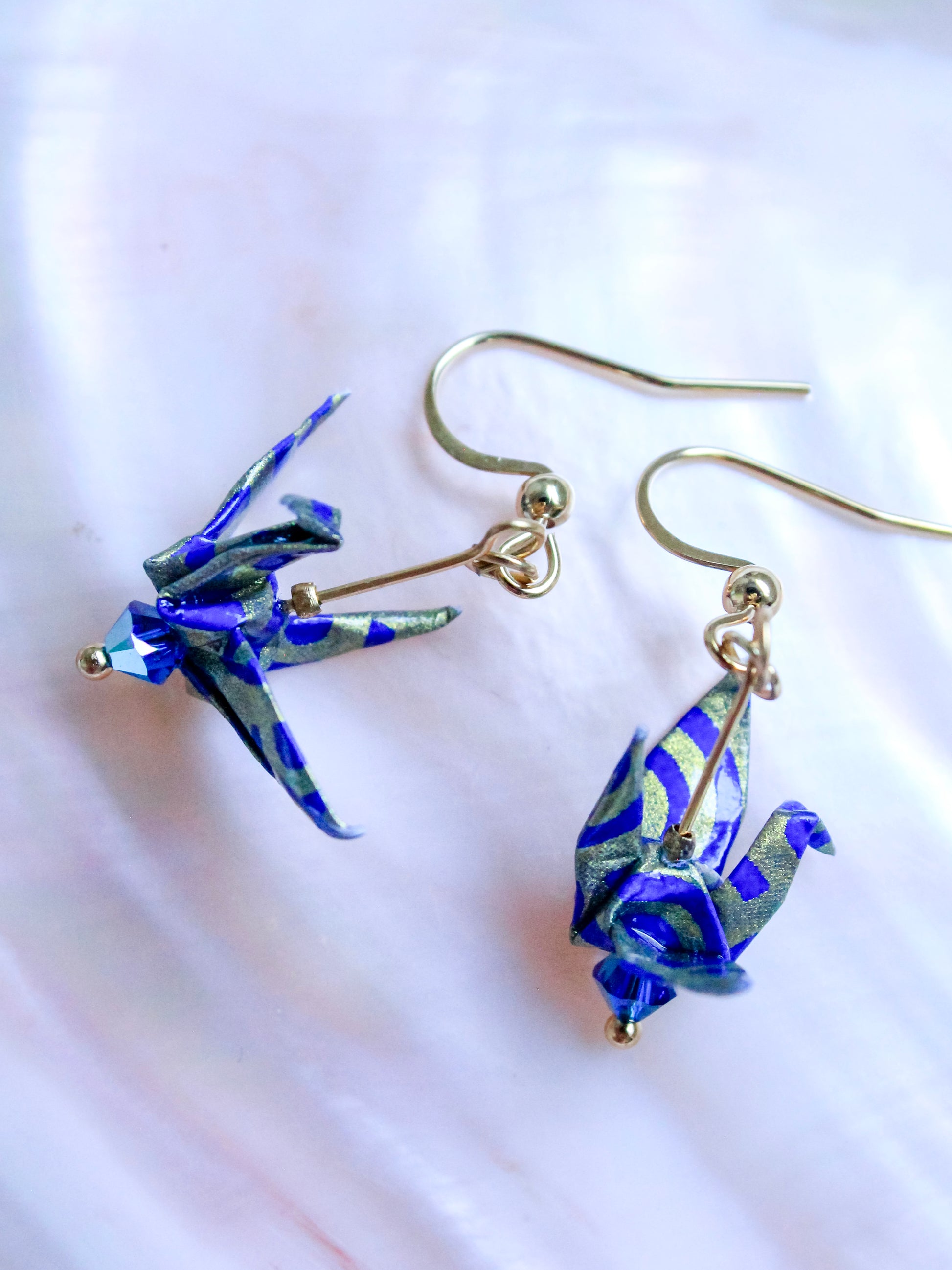 Origami-Crane-Earrings-Swarovski-Crystal-Navy-Gold-1