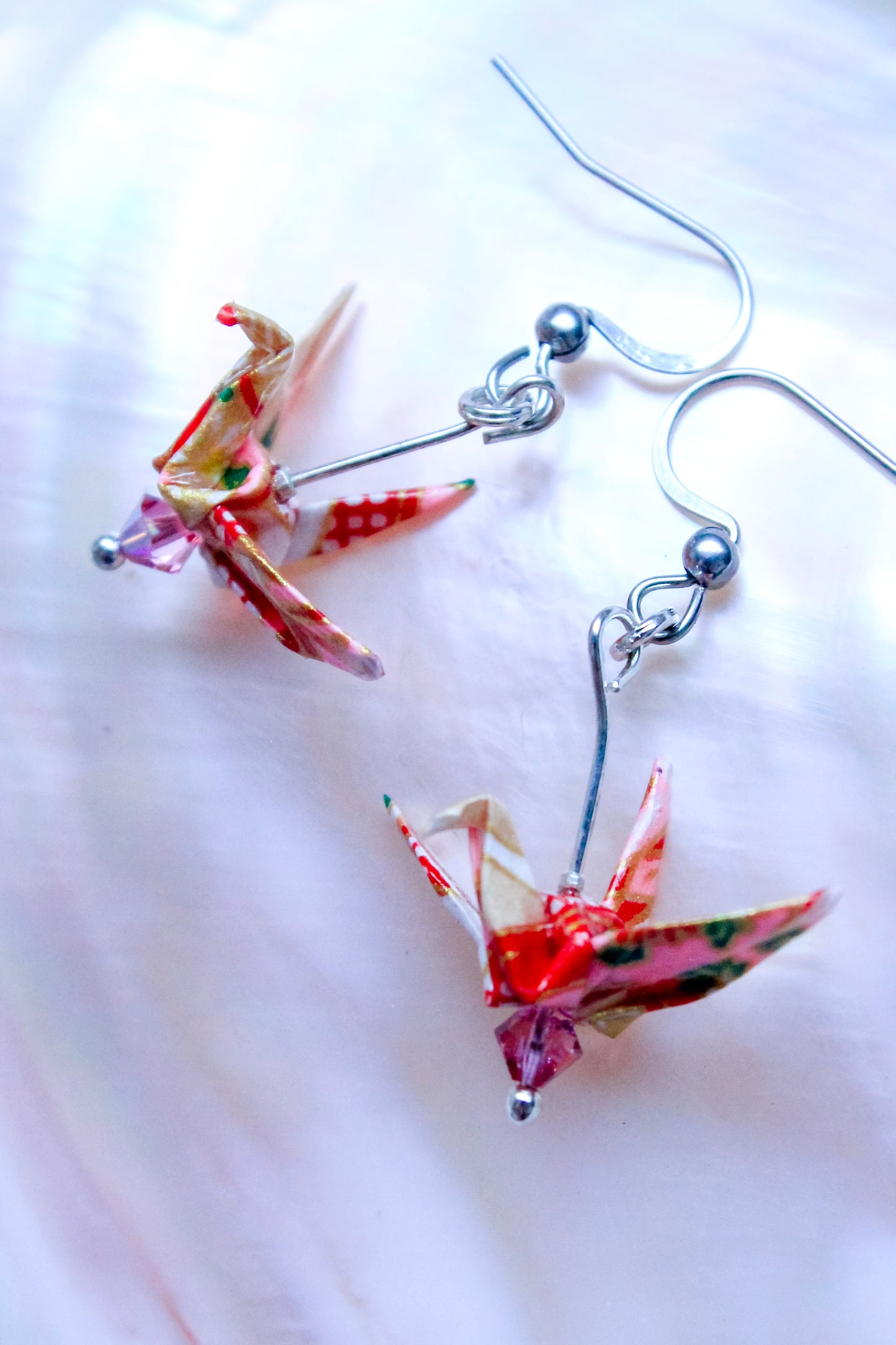 Origami-Crane-Earrings-Swarovski-Crystal-Pink-3
