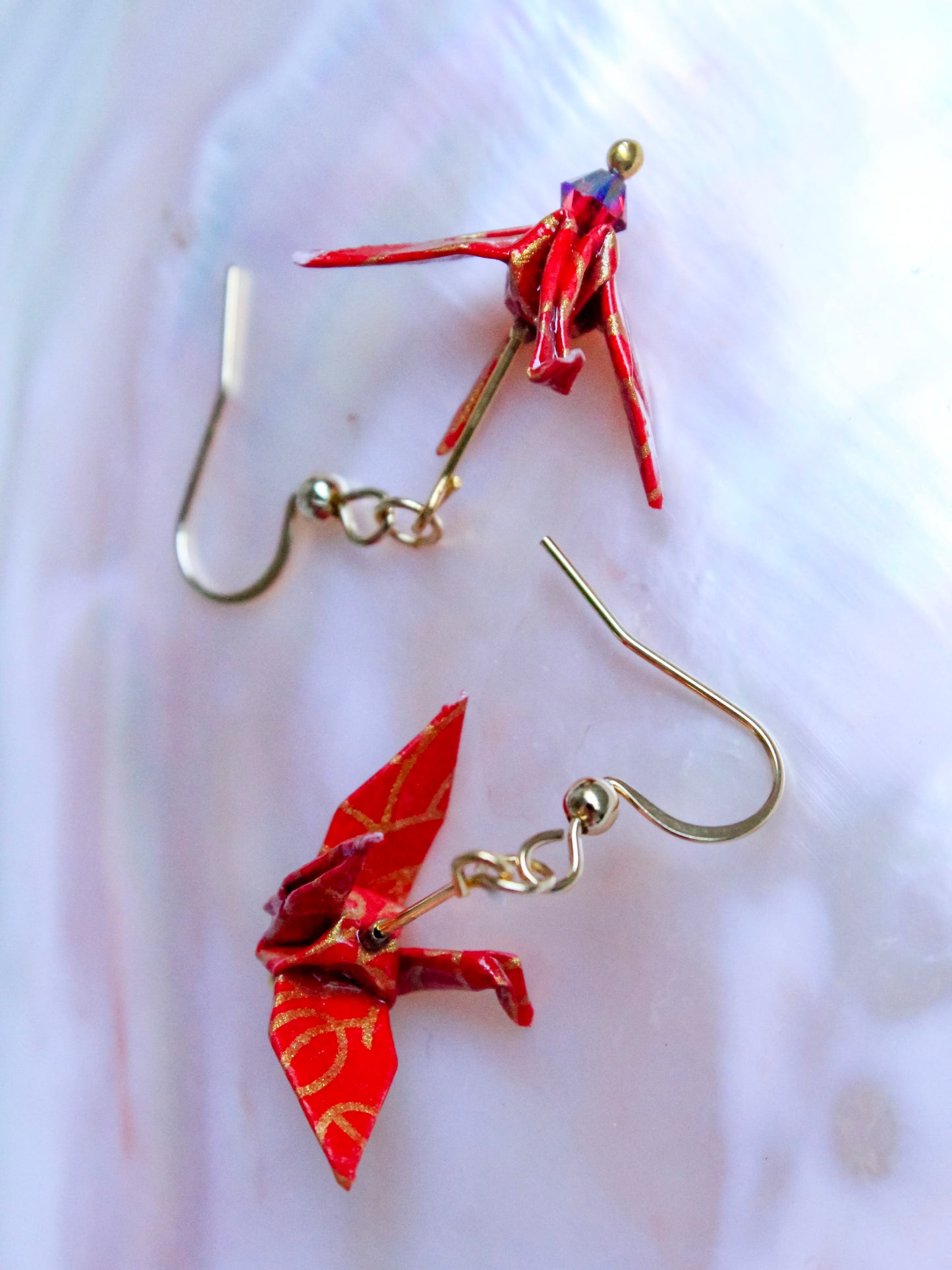 Origami Crane Earrings Swarovski-Crystal-Red_2