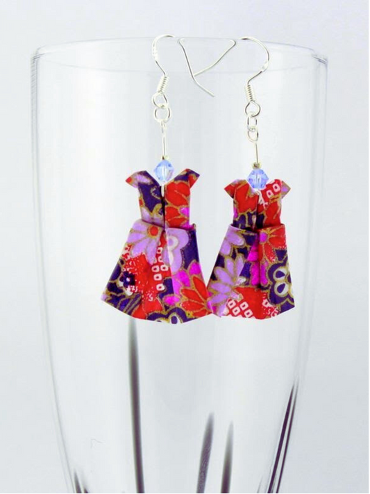 Handmade Origami Earrings – Party Dress with Swarovski Crystals