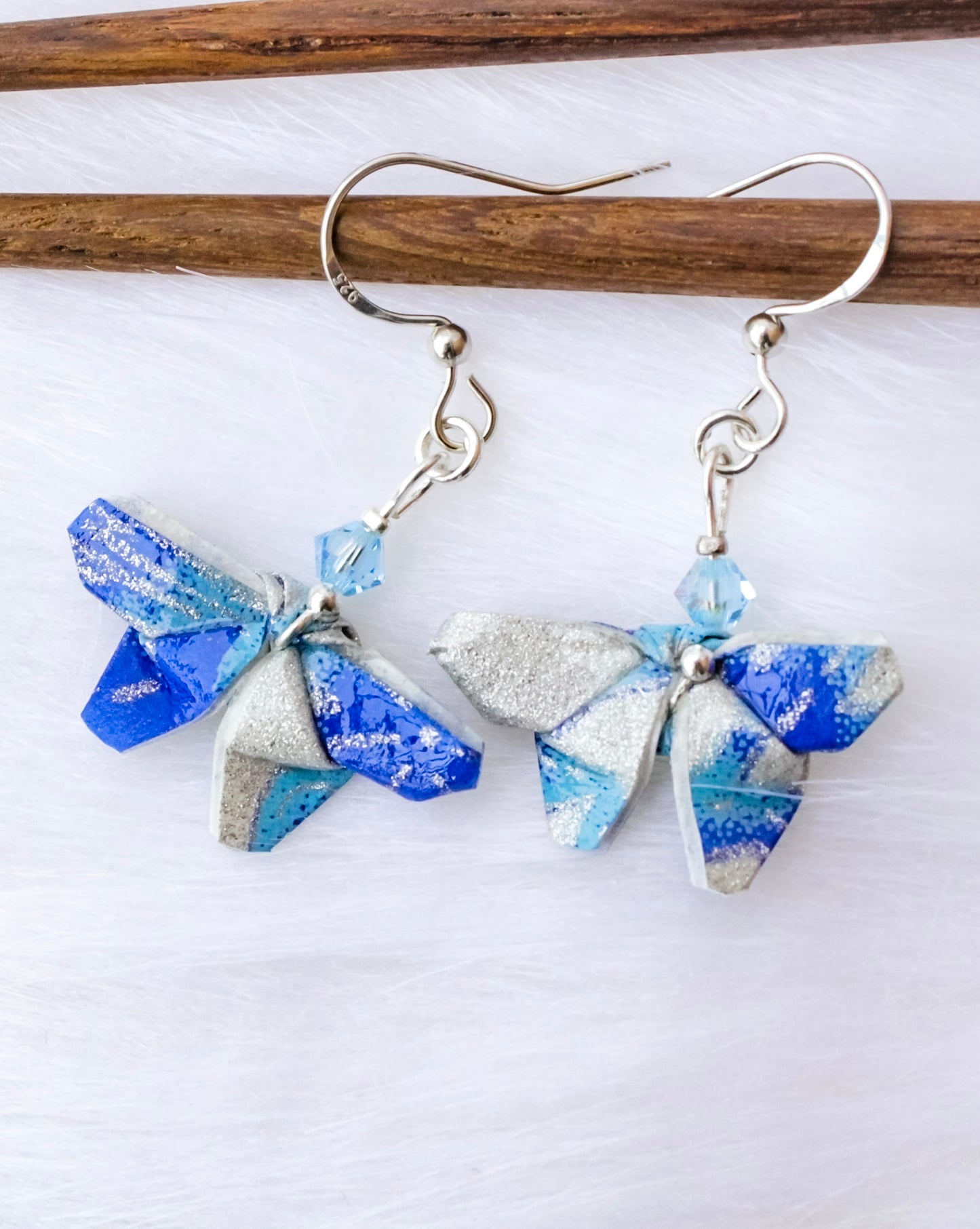 Origami-Earring-Butterfly-Swarovski-crystal-sterling-silver-hooks-blue