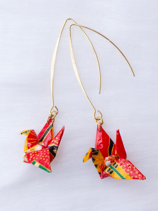 Origami-Earrings-Crane-V-shaped-Earring-Red