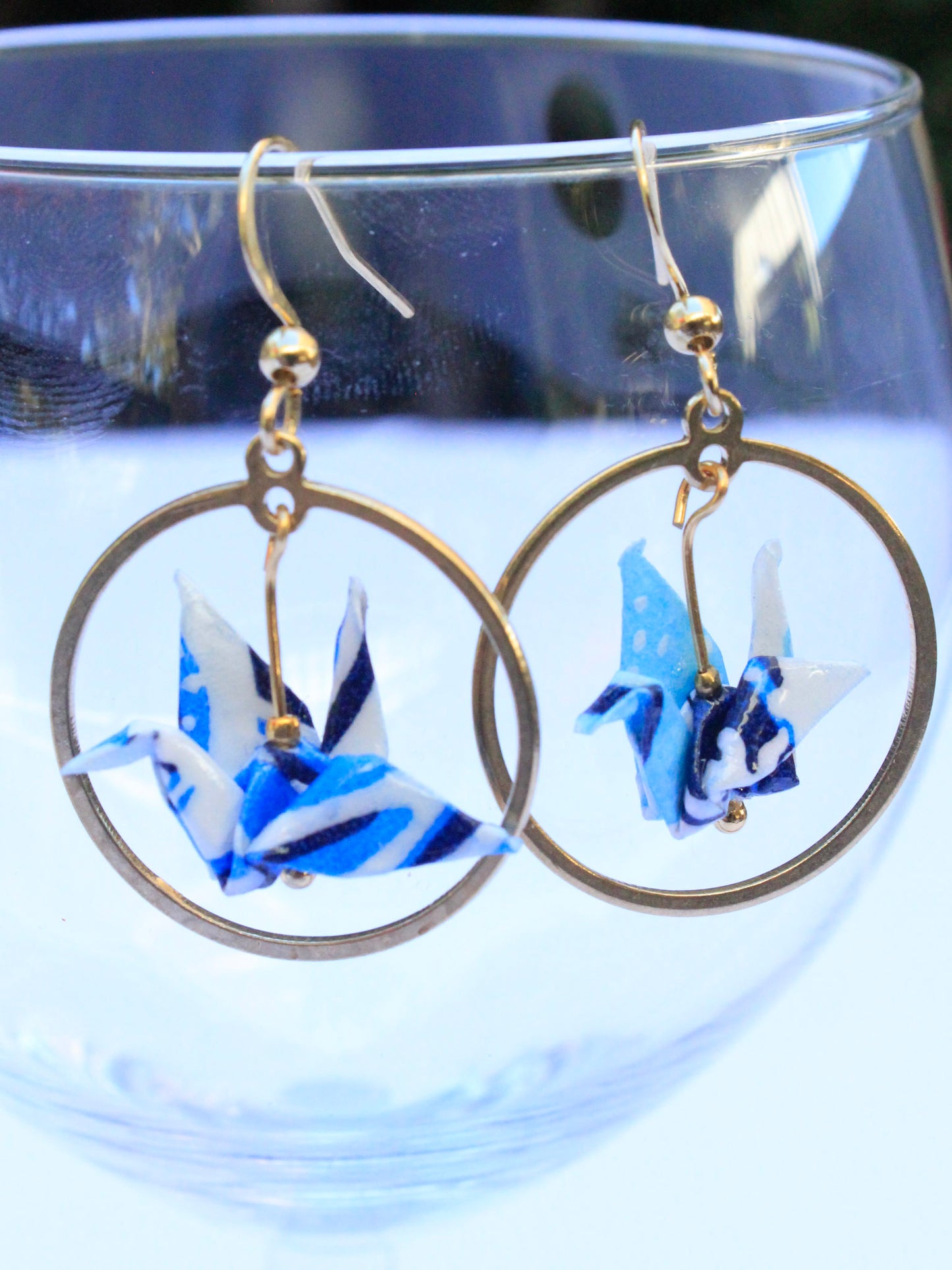 Origami-Earrings-Eternal-Balance-Crane-Embrace-Blue