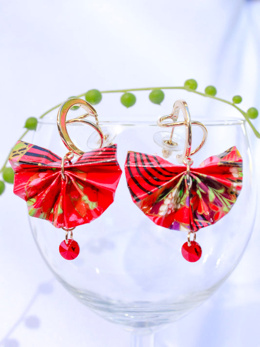 Origami-Earrings-Fan-with-Swarovski-Crystal-Red