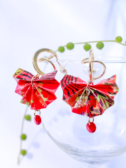Origami-Earrings-Fan-with-Swarovski-Crystal-Red-mother's-day-gift