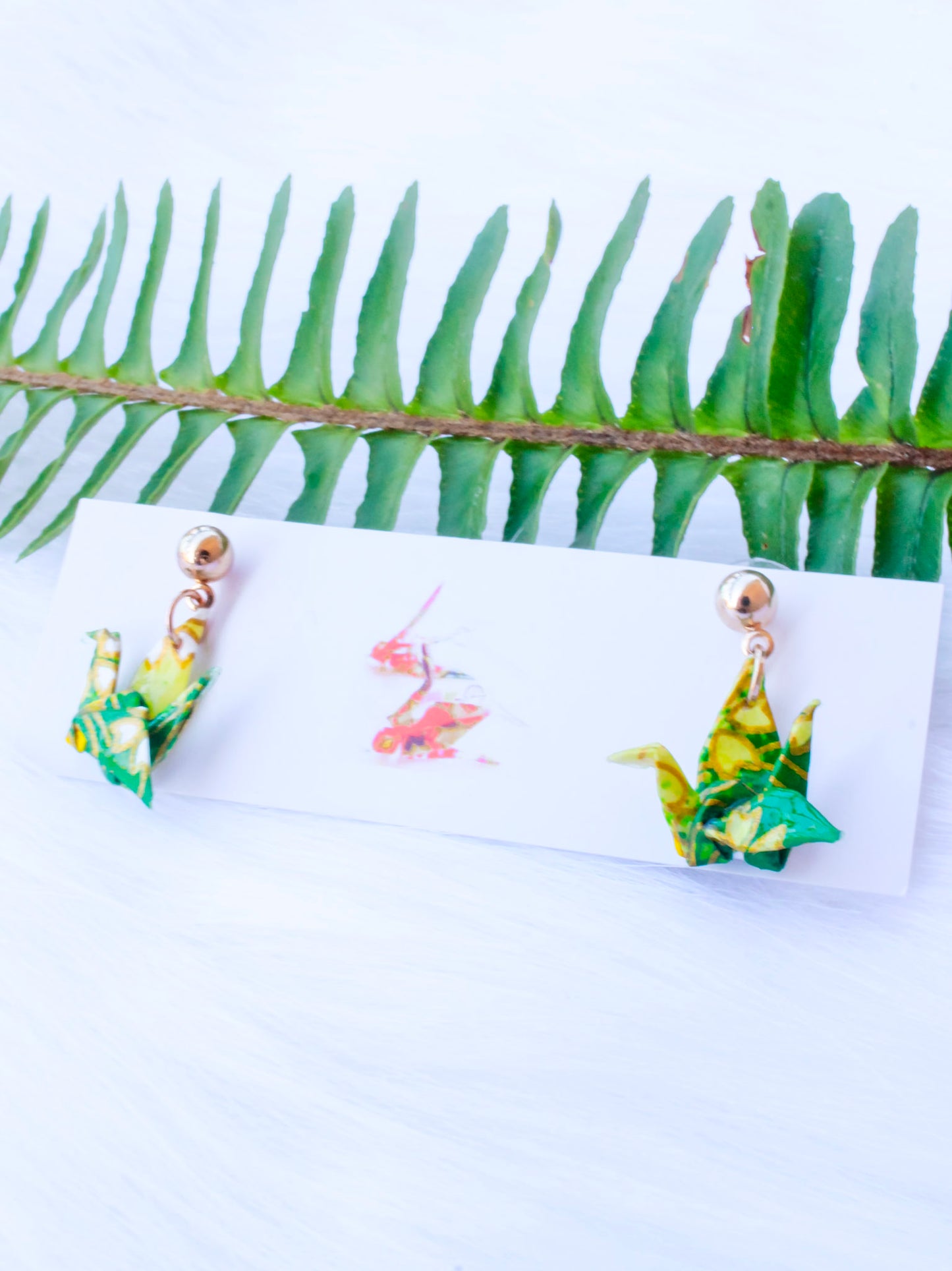 Origami-Earrings-Crane-Studs-Green