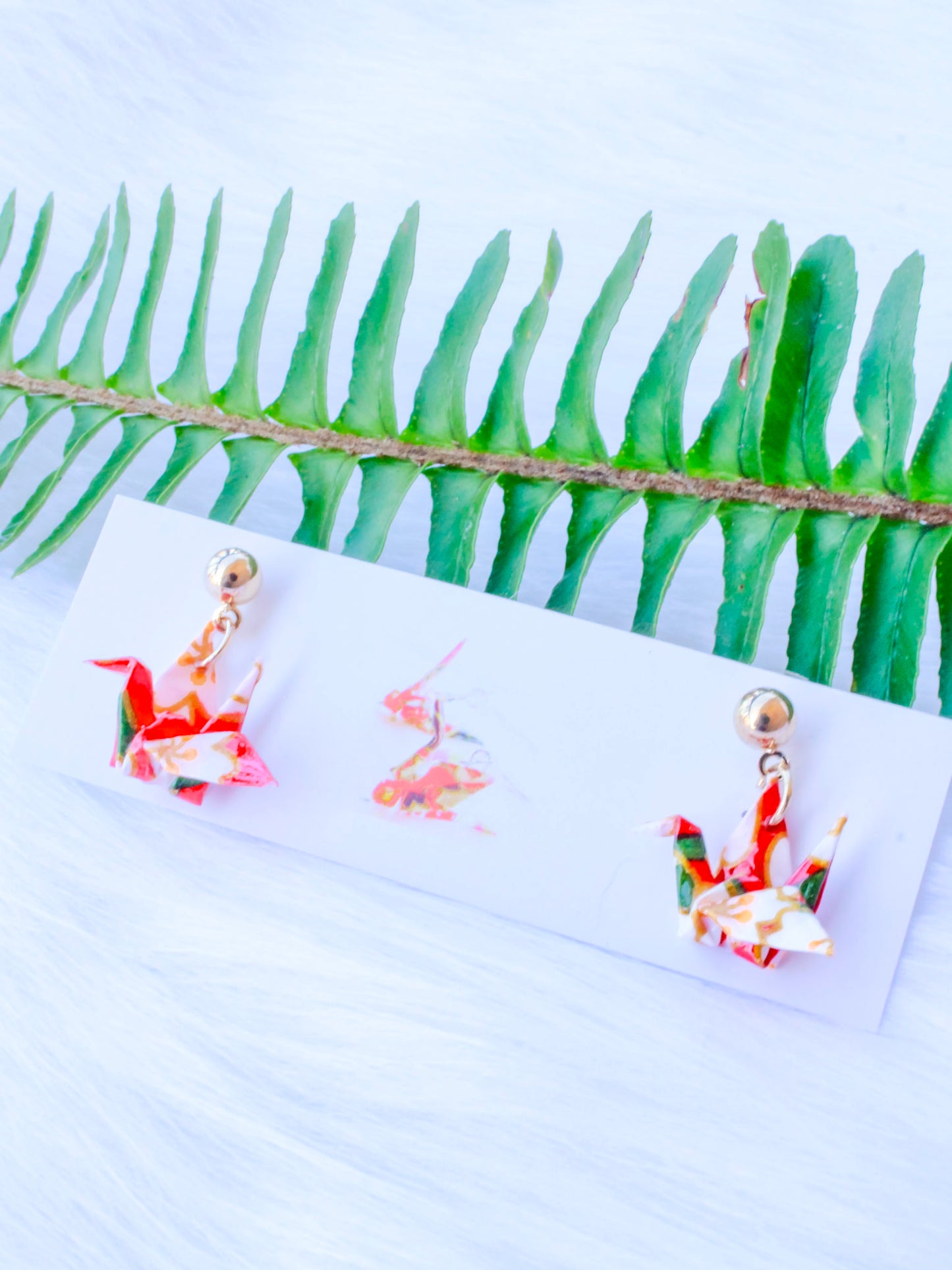 Origami-Earrings-Crane-Studs-Red
