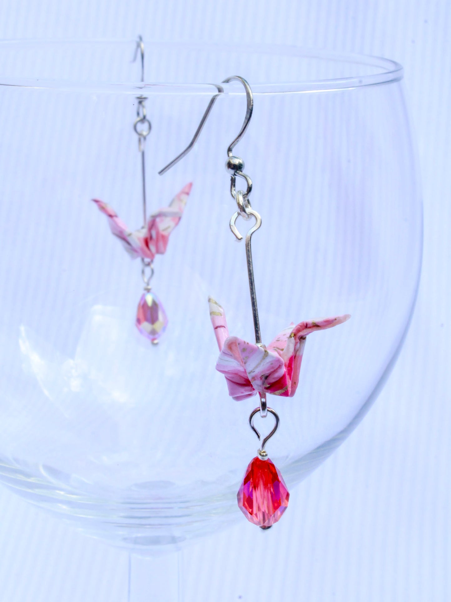 Origami-Earrings-Swarovski-Crane-Pink