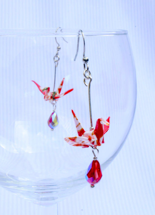 Origami-Earrings-Swarovski-Crane-Gleam-Red