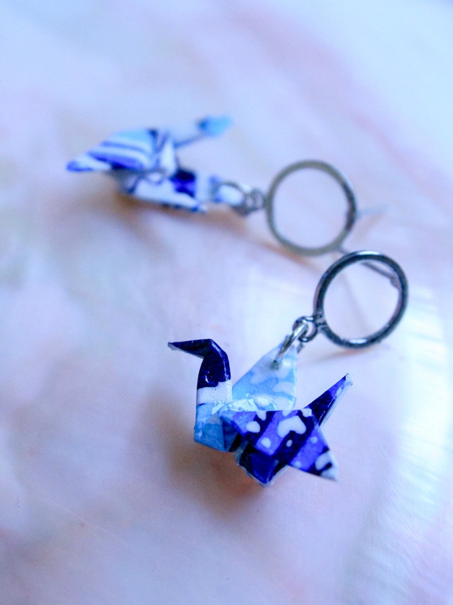 Handmade Origami Jewelry Crane Hoop Earrings – Modular Origami