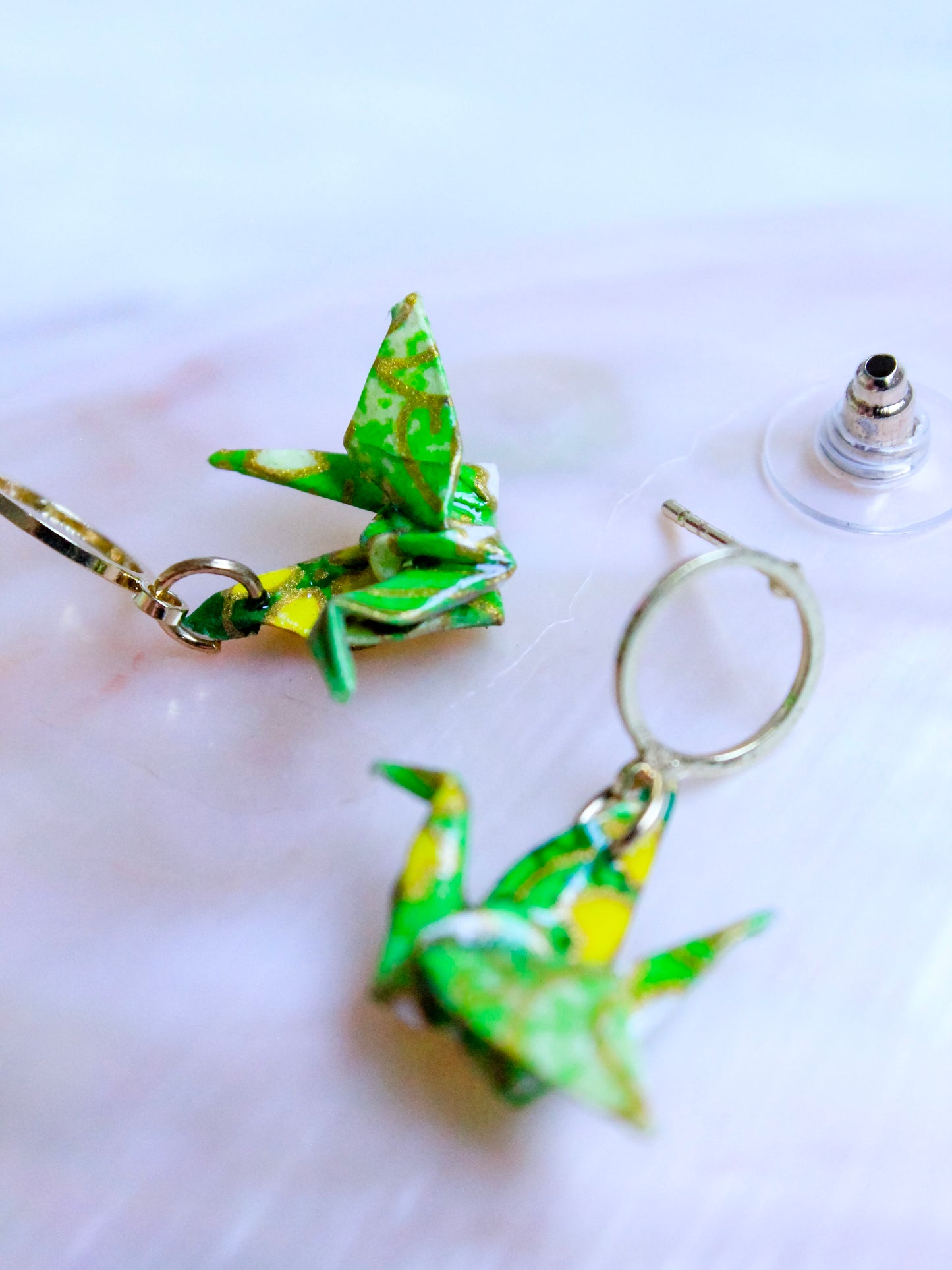 Handmade Origami Jewelry Crane Hoop Earrings – Modular Origami