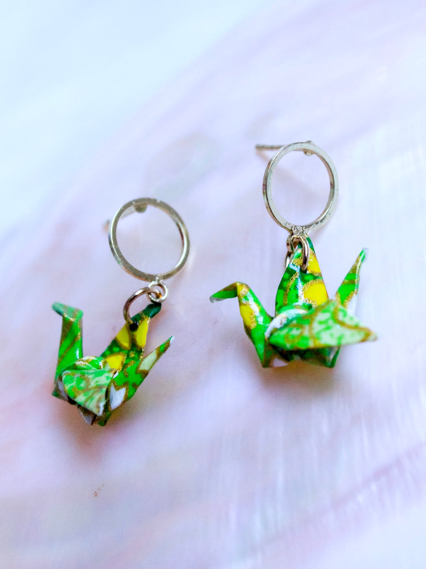 Handmade Origami Jewelry Crane Hoop Earrings – Modular Origami