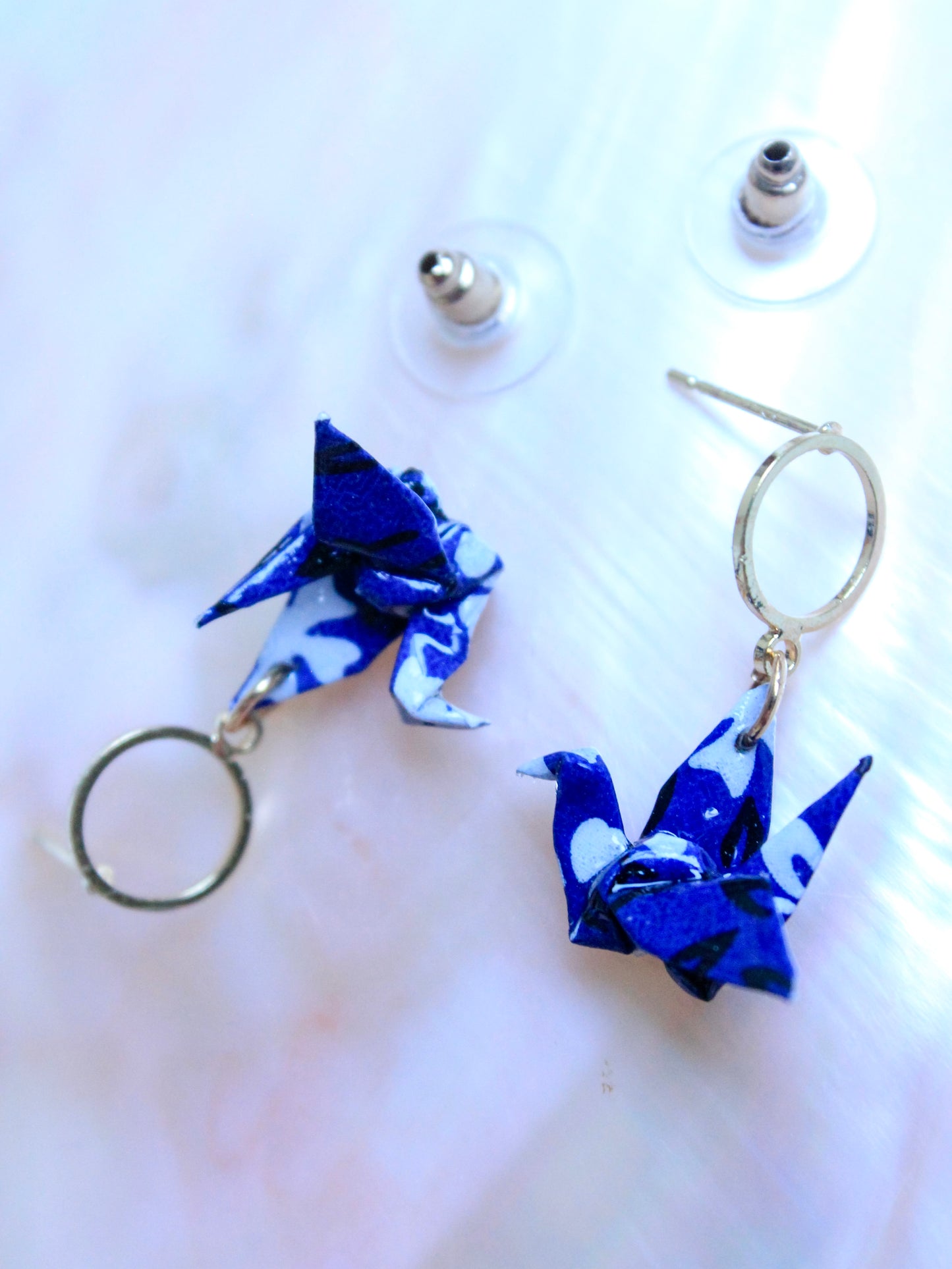 Handmade Origami Jewelry Crane Hoop Earrings – Modular Origami