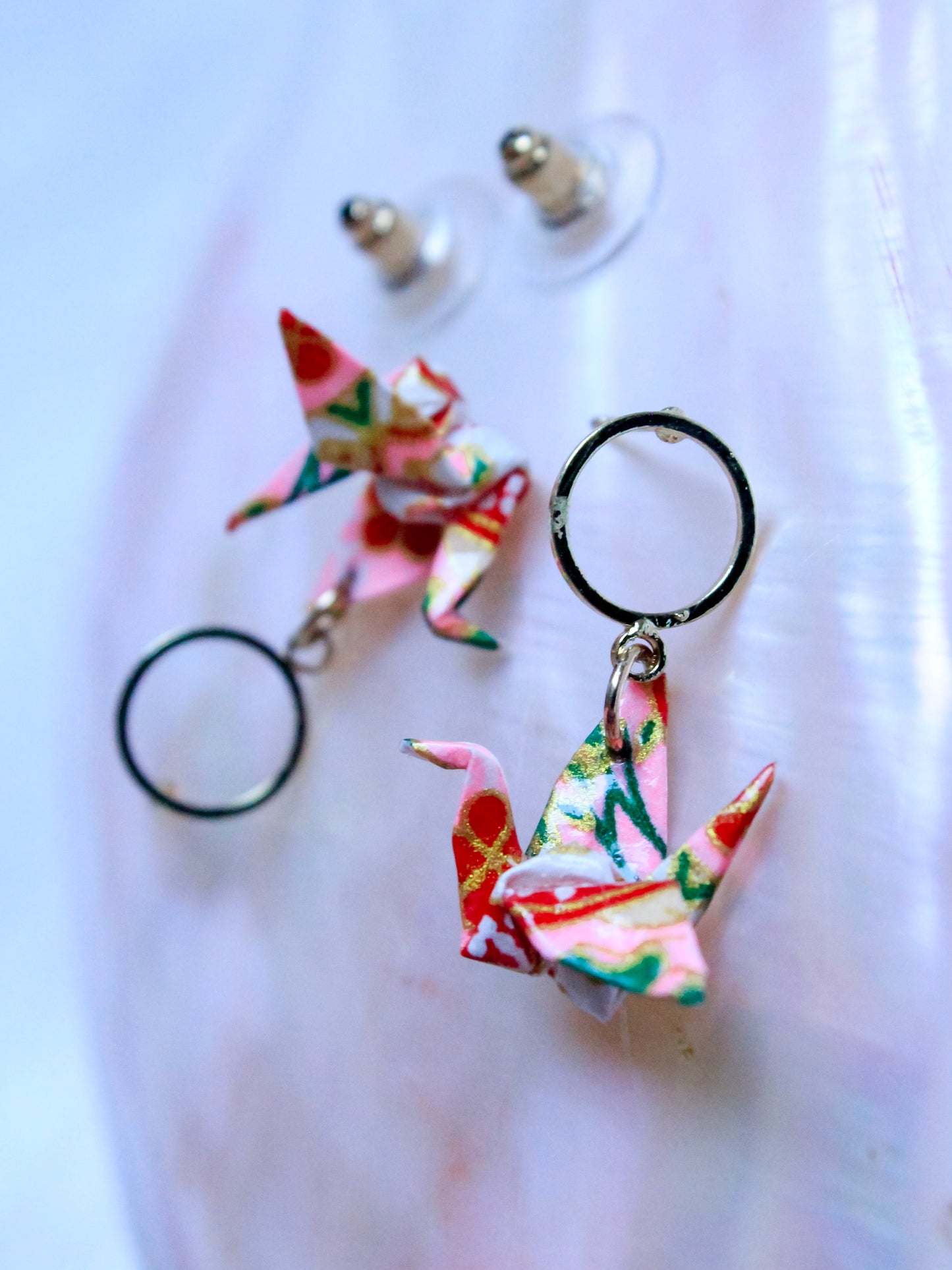 Handmade Origami Jewelry Crane Hoop Earrings – Modular Origami