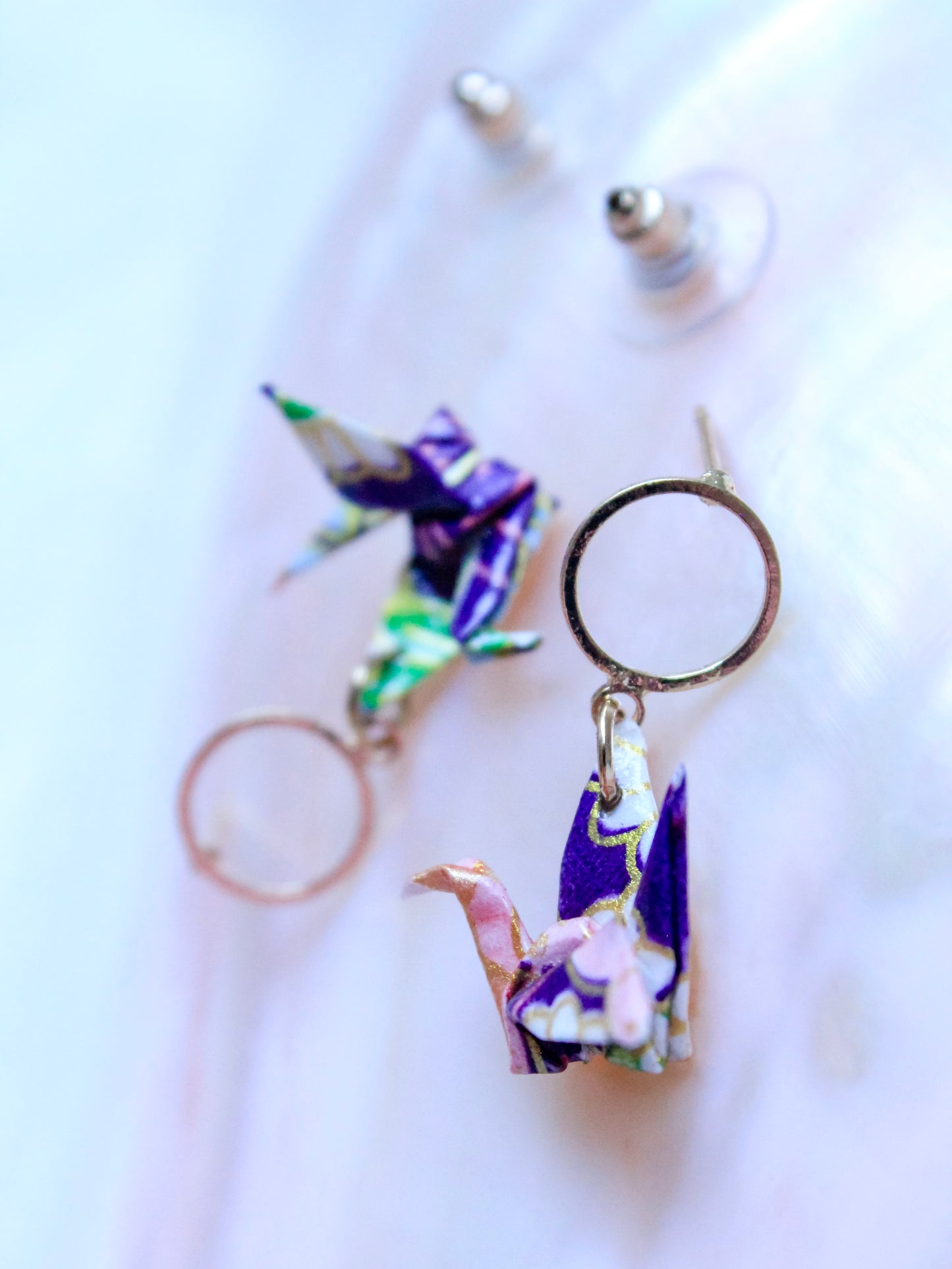 Handmade Origami Jewelry Crane Hoop Earrings – Modular Origami