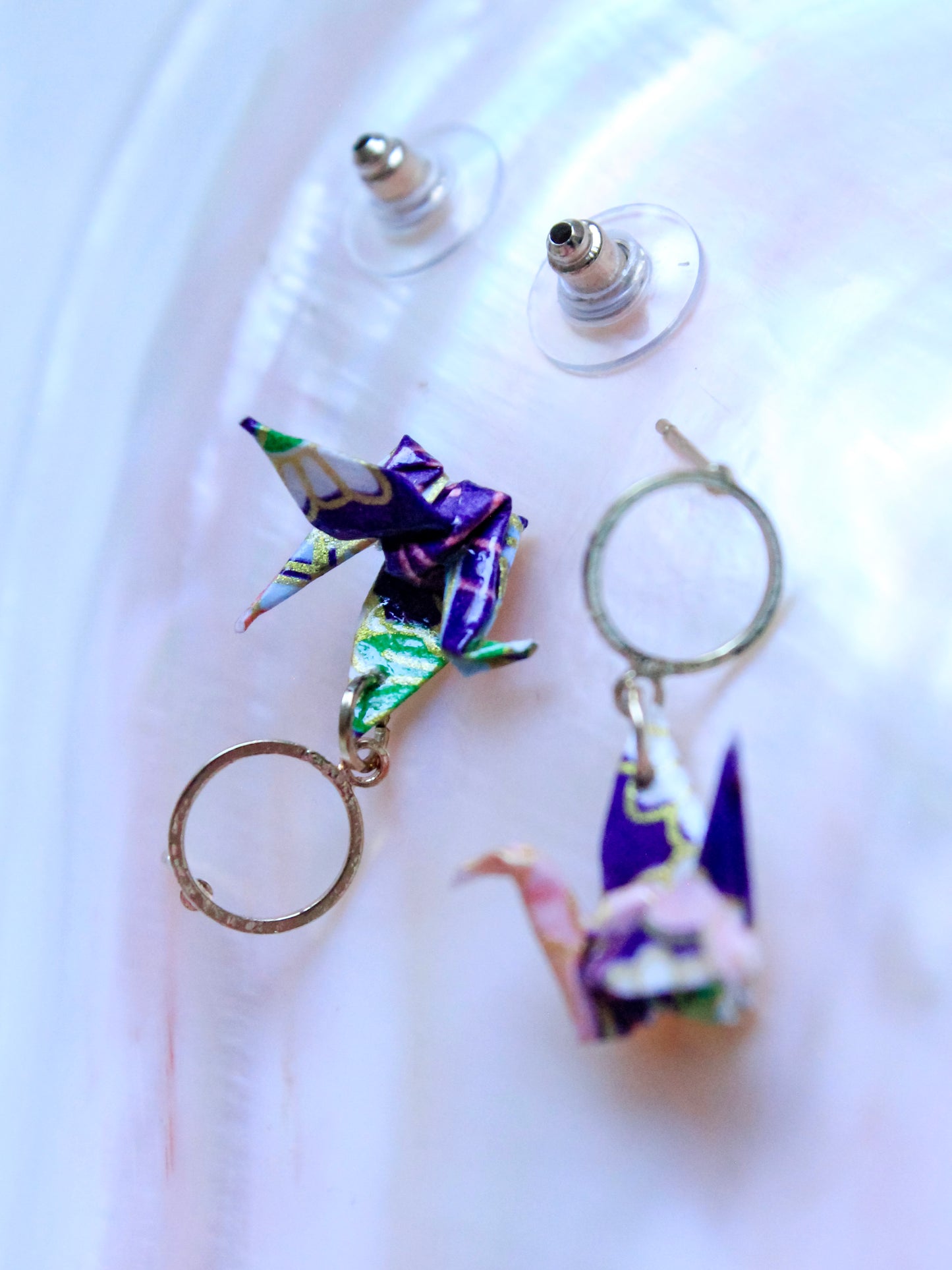 Handmade Origami Jewelry Crane Hoop Earrings – Modular Origami