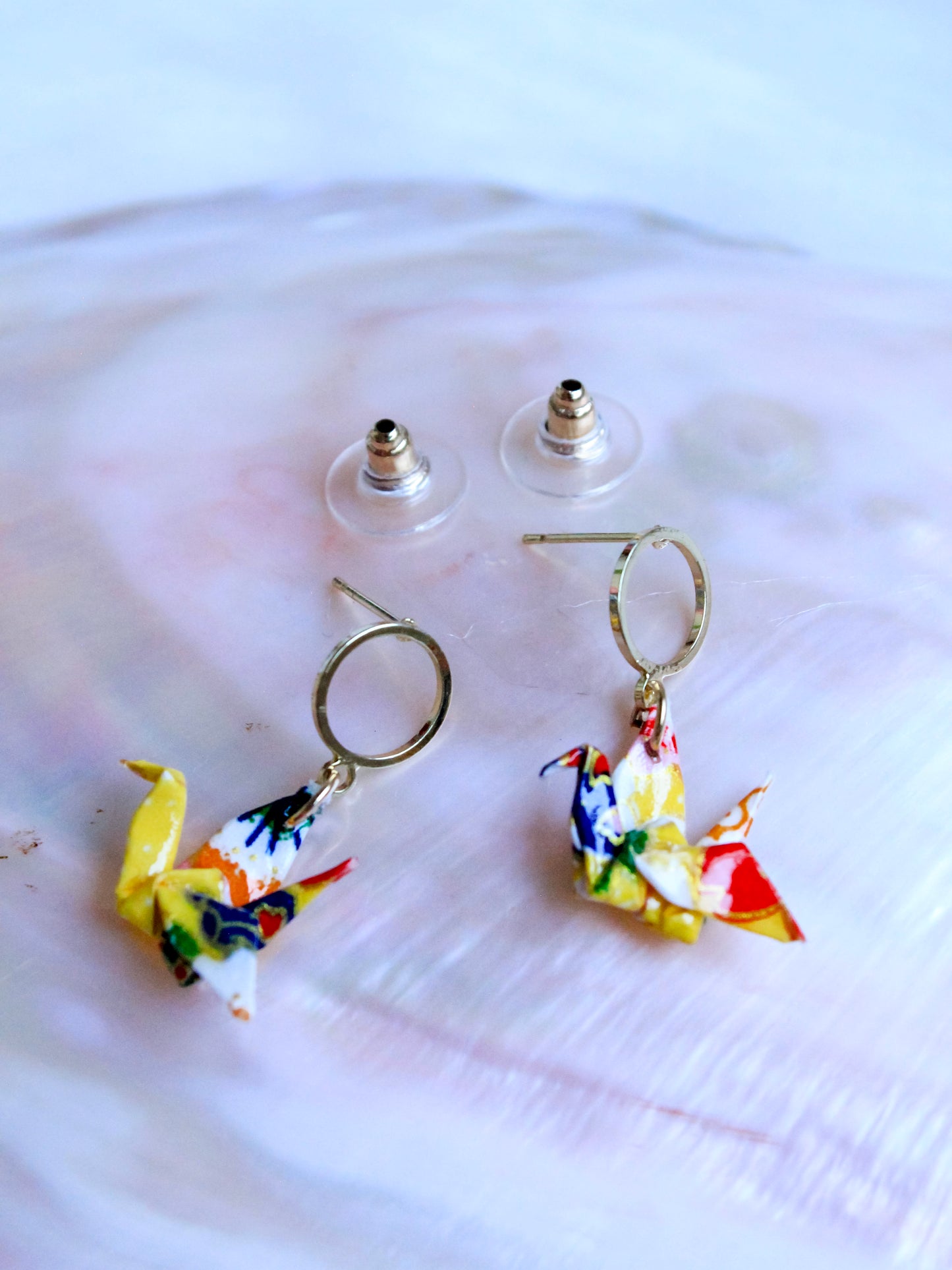 Handmade Origami Jewelry Crane Hoop Earrings – Modular Origami