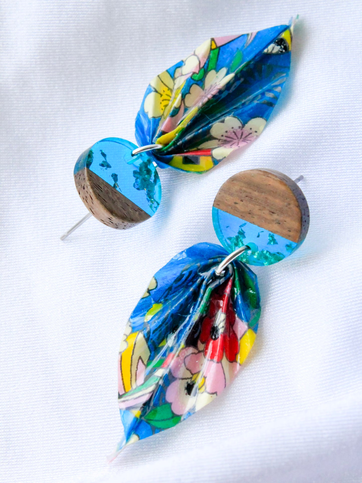 Origami-leaf-stud-earrings-blue