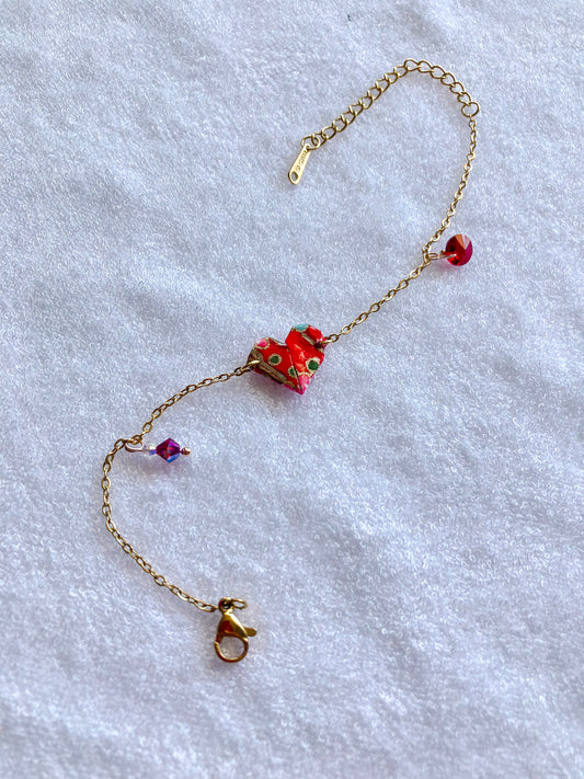 Origami-Love-Heart-Bracelet-Swarovski-Crystals-Gold-Chain-Red
