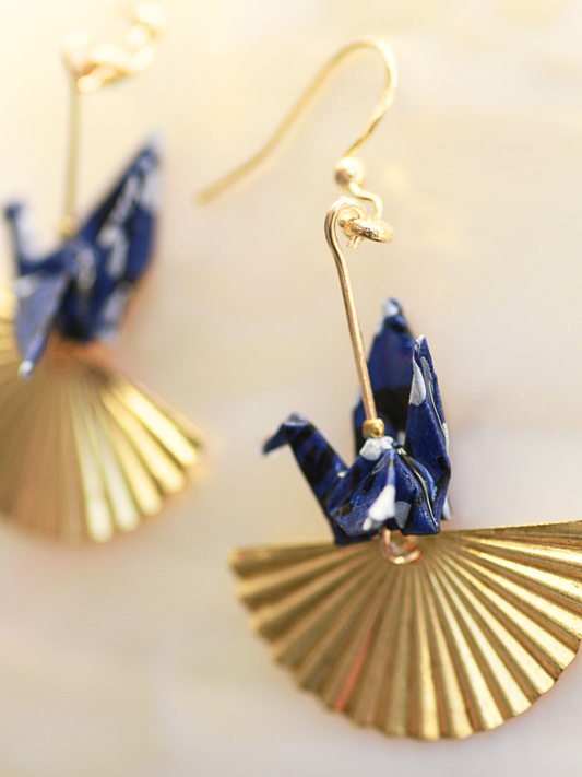 Origami Crane Earrings - Golden Fan modular origami