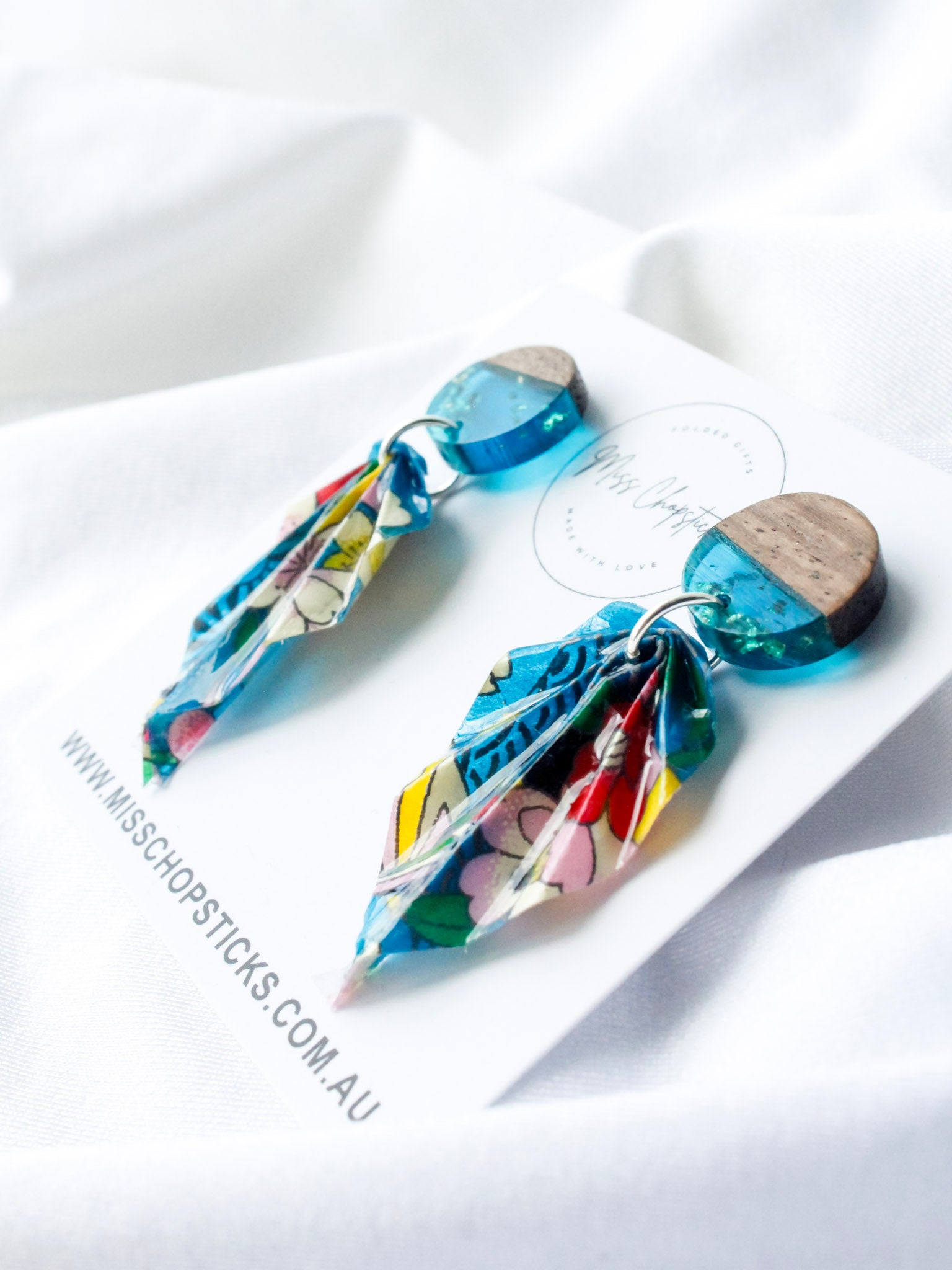 Origami-leaf-stud-earrings-blue-gift