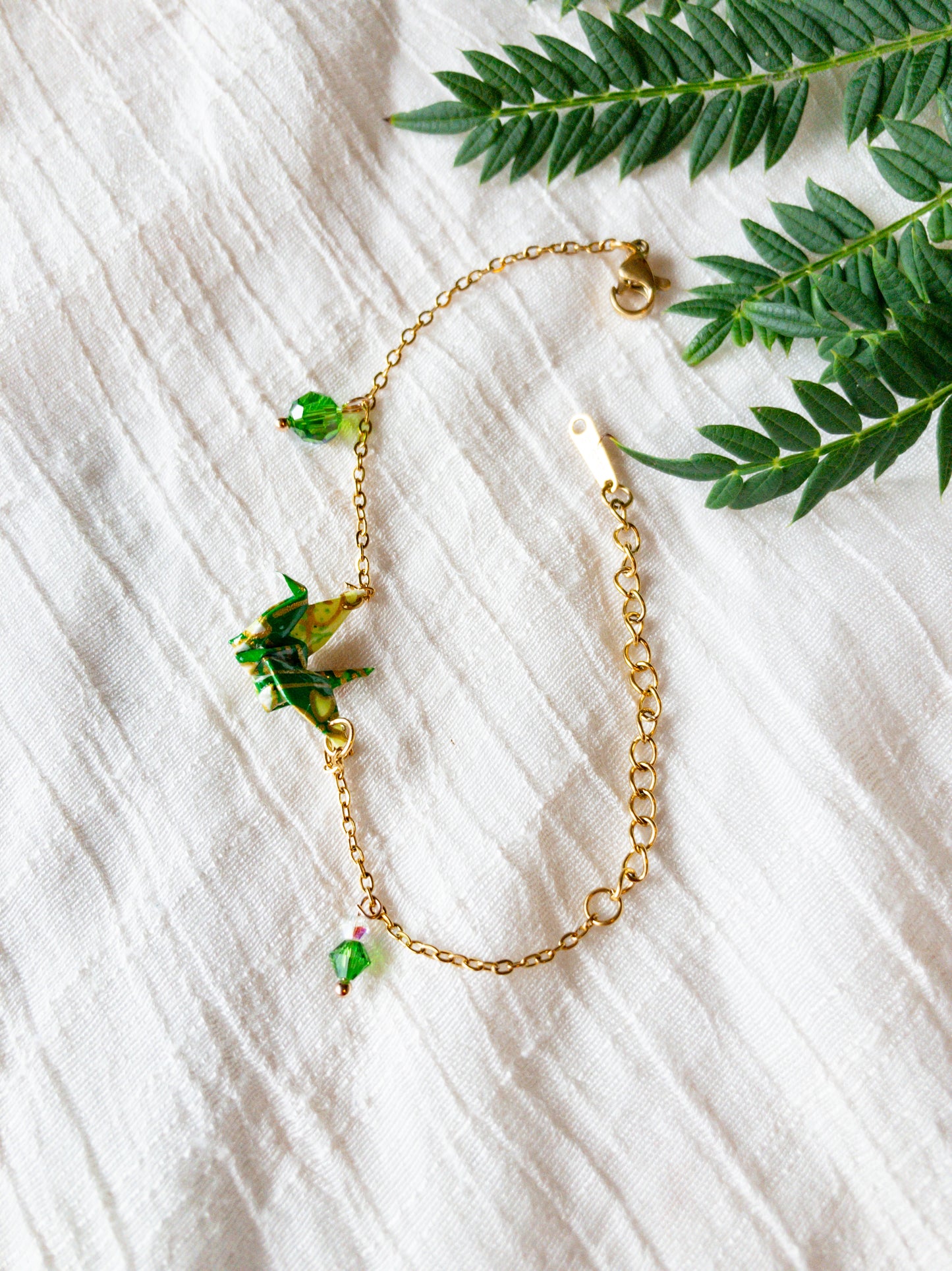 Origami-Bracelet-Crane-Swarovski-Crystal-Gold-Green