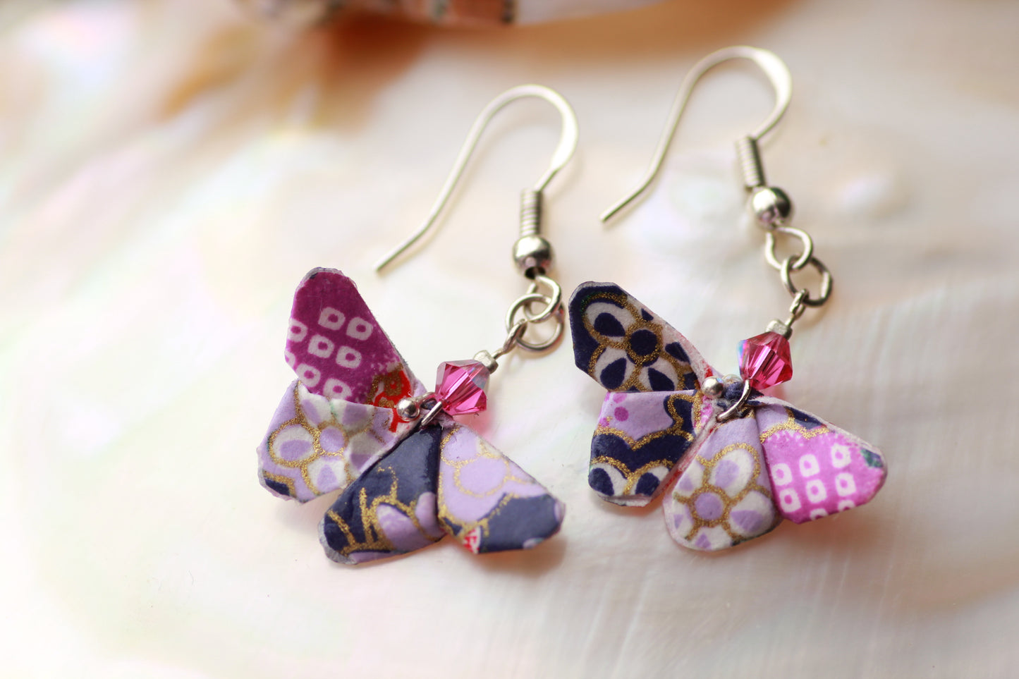 Origami-Earring-Butterfly-Swarovski-crystal-sterling-silver-hooks-purple