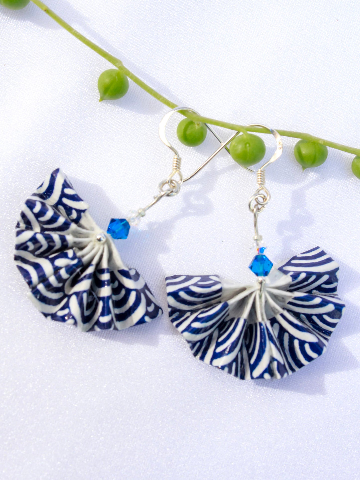 Origami-Earrings-Fan-Swarovski-Crystals-Blue-Wave
