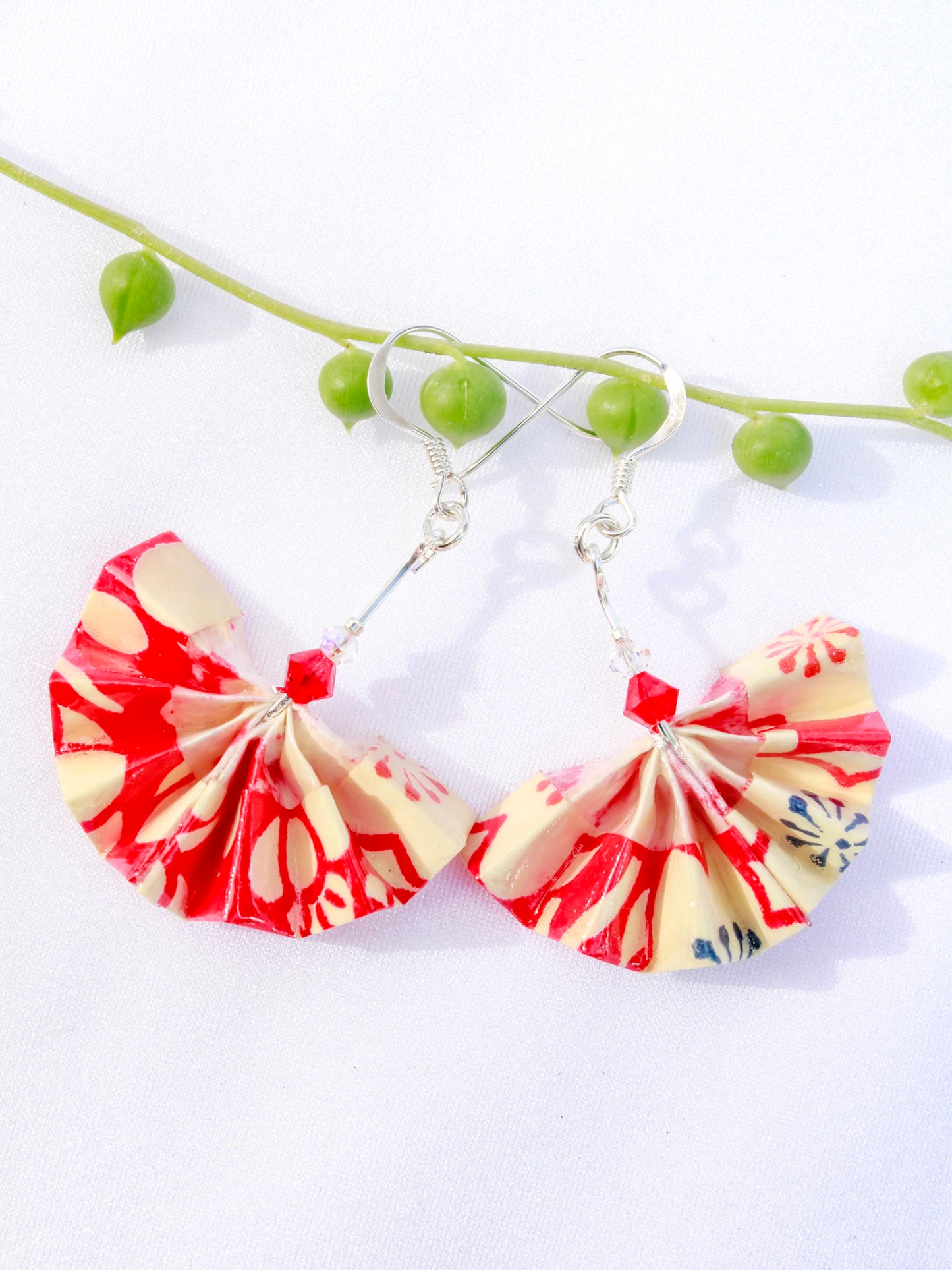 Origami-Earrings-Fan-Swarovski-Crystals-Red