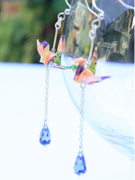 Handmade Origami Earrings – Swarovski Crane Cascade