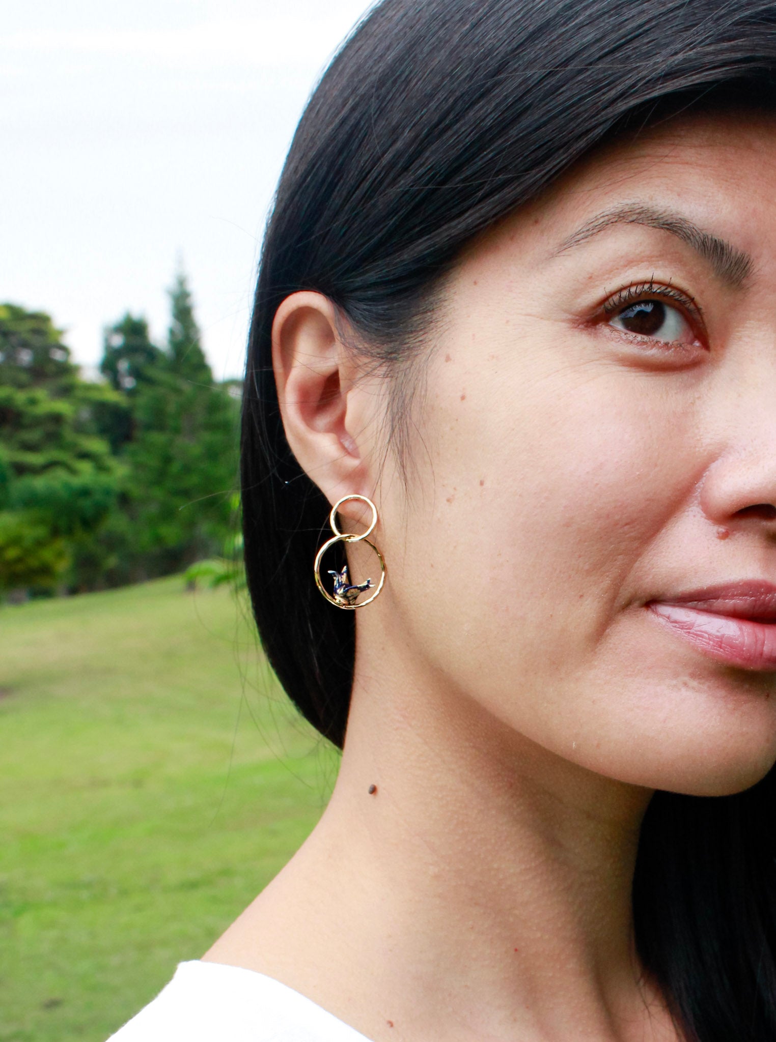 Origami-Crane-Double-Hoop-Earrings-Navy-Gold