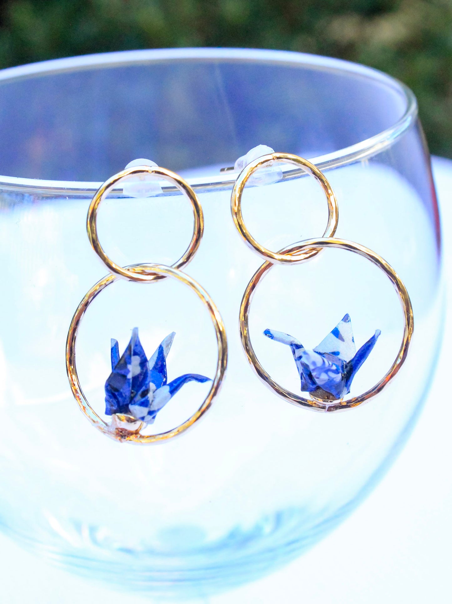 Origami-Crane-Double-Hoop-Earrings-Blue