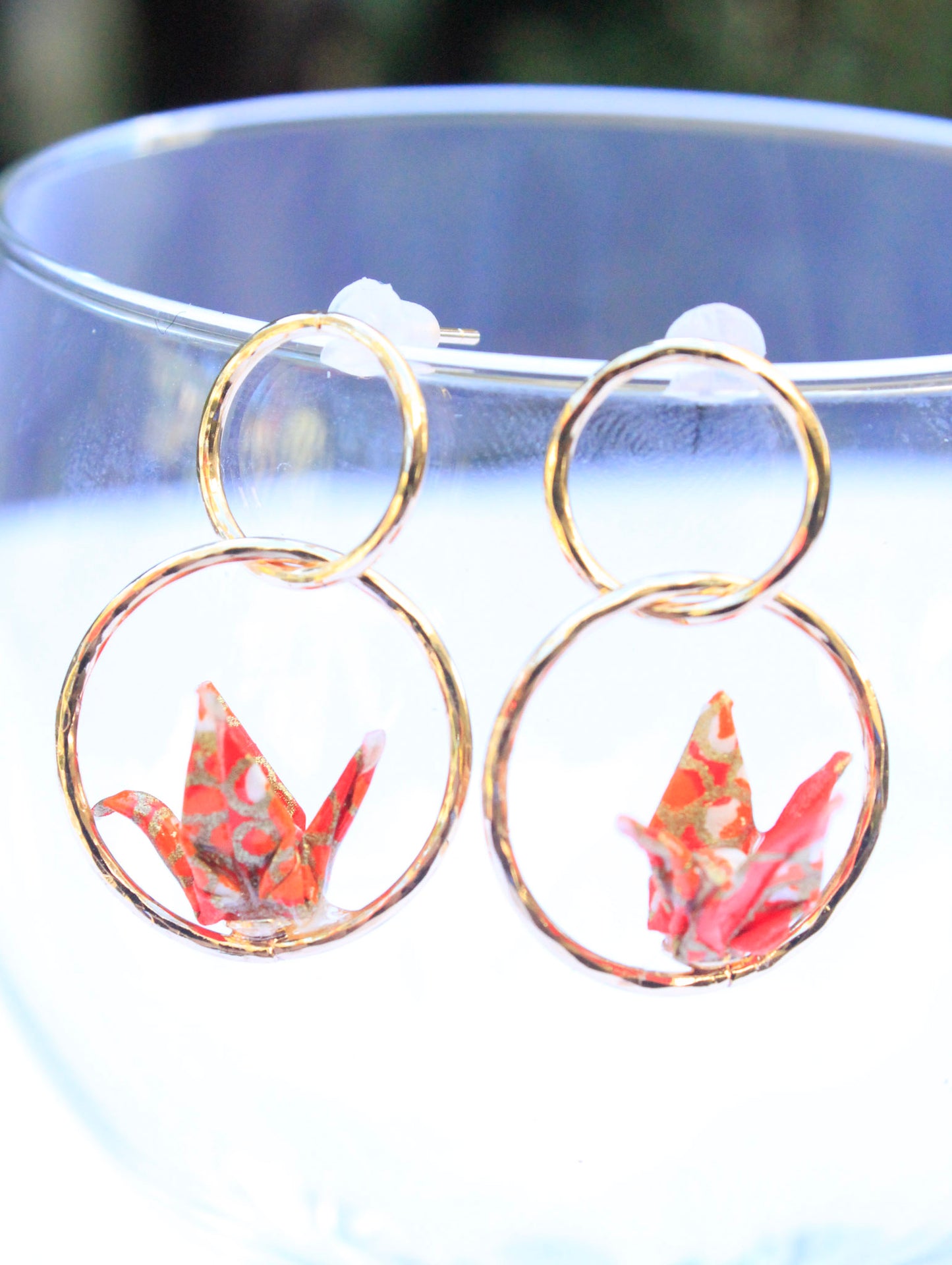 Origami-Crane-Double-Hoop-Earrings-Orange