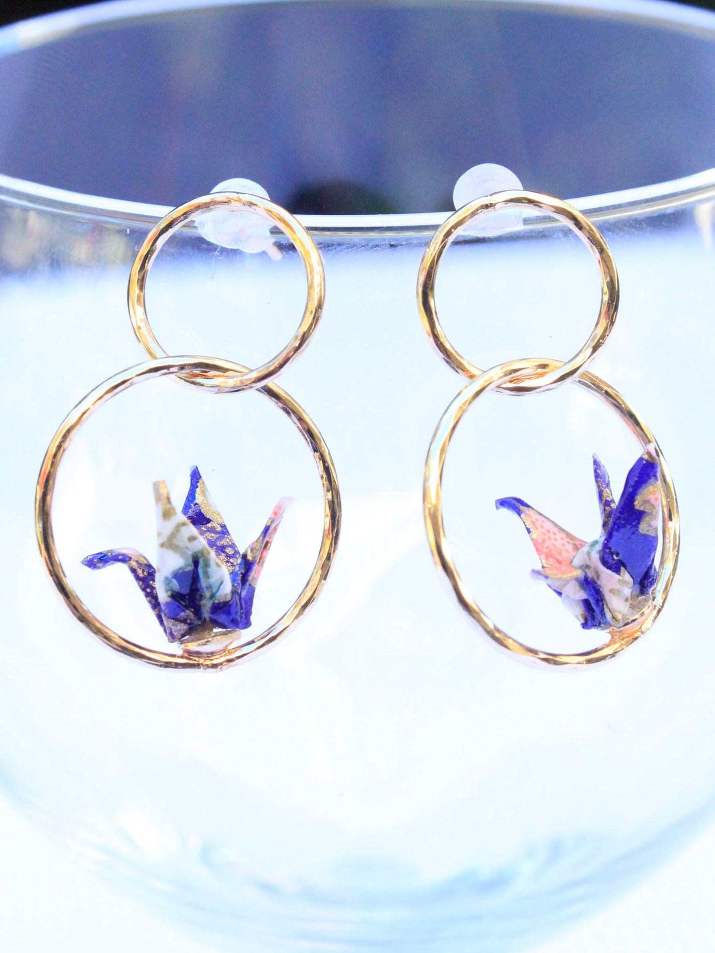 Origami-Crane-Double-Hoop-Earrings-Purple
