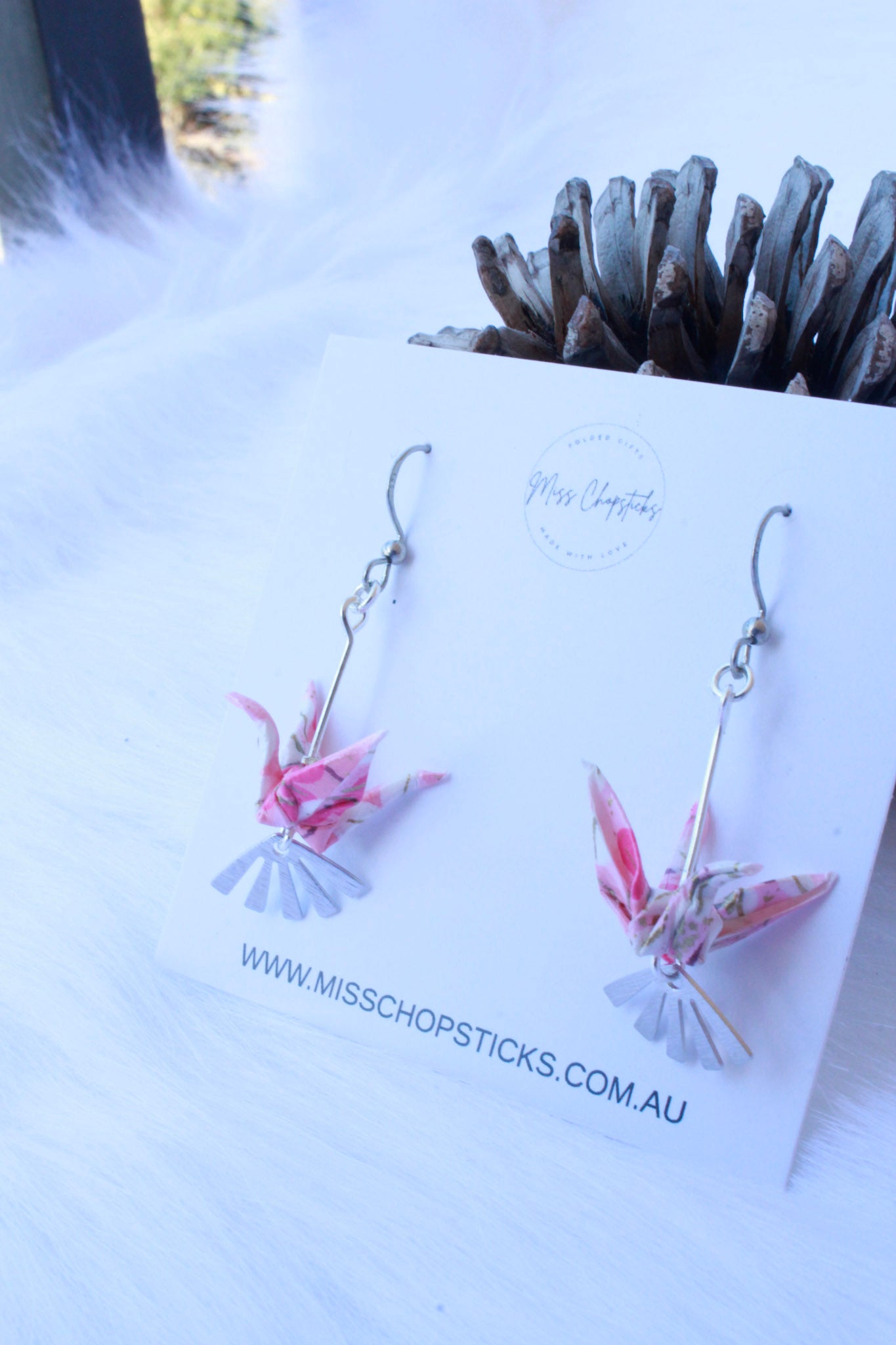 Handmade Origami Earrings – Tranquil Crane Zephyr Drops