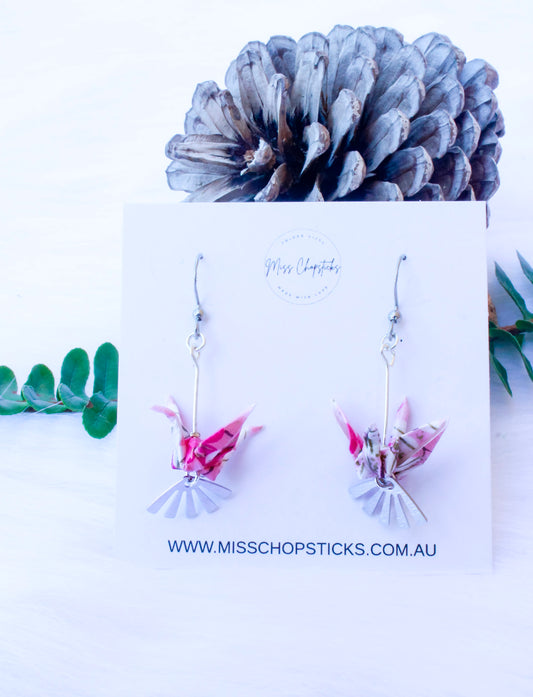 Handmade Origami Earrings – Tranquil Crane Zephyr Drops