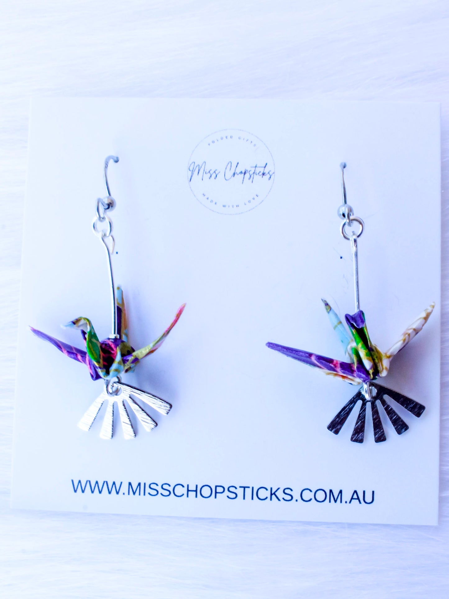 Handmade Origami Earrings – Tranquil Crane Zephyr Drops