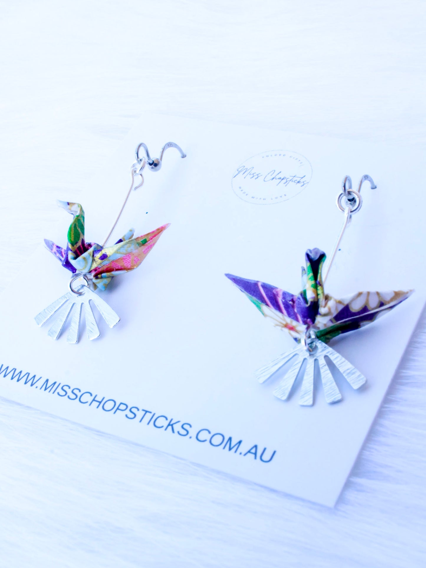 Handmade Origami Earrings – Tranquil Crane Zephyr Drops