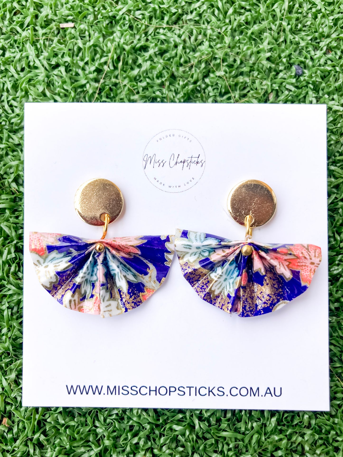 Origami-Fan-Gold-Stud-Earrings-Sakura-Purple