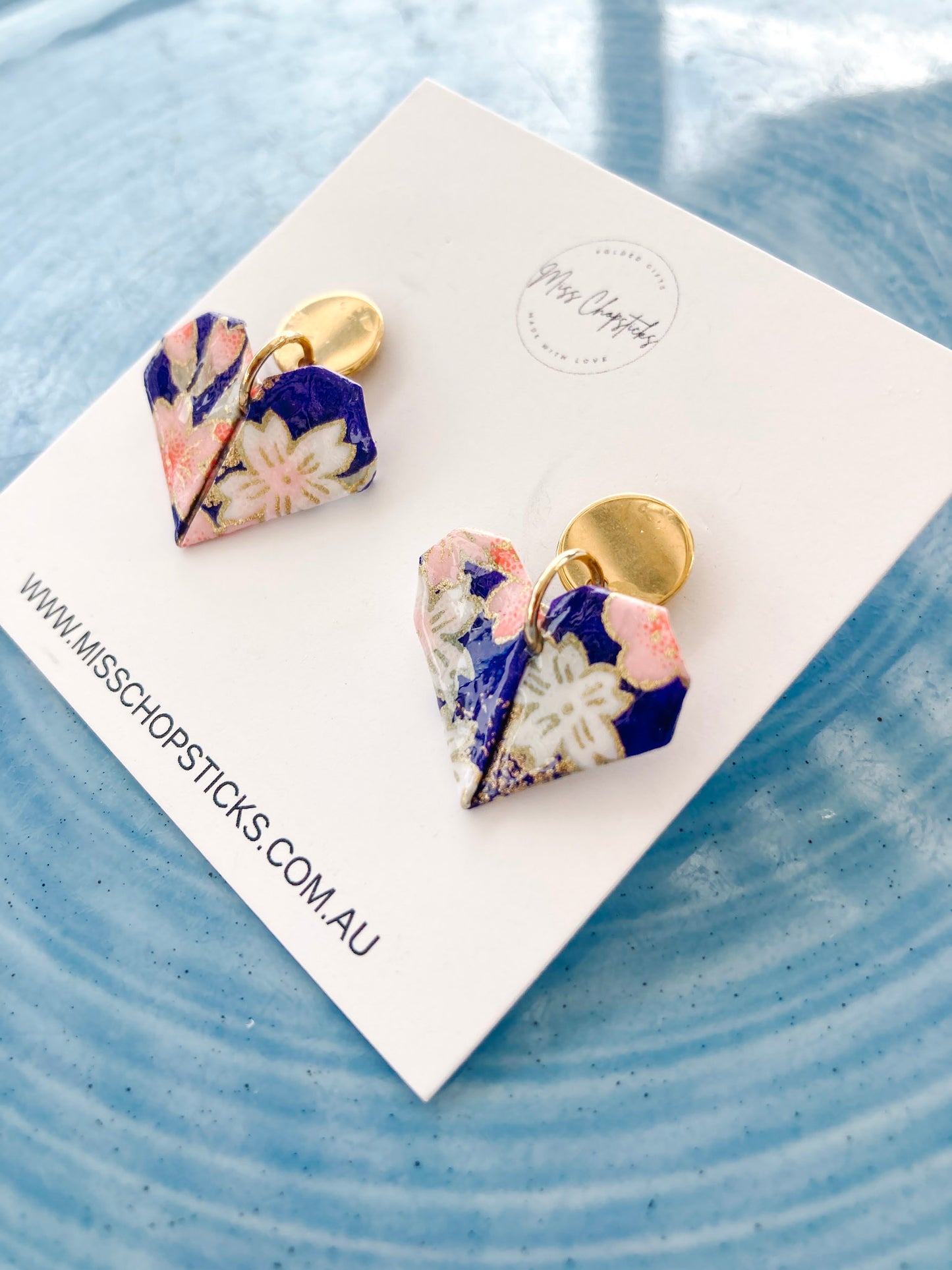 Origami-Heart-Gold-Earrings-Stud-PurPLE