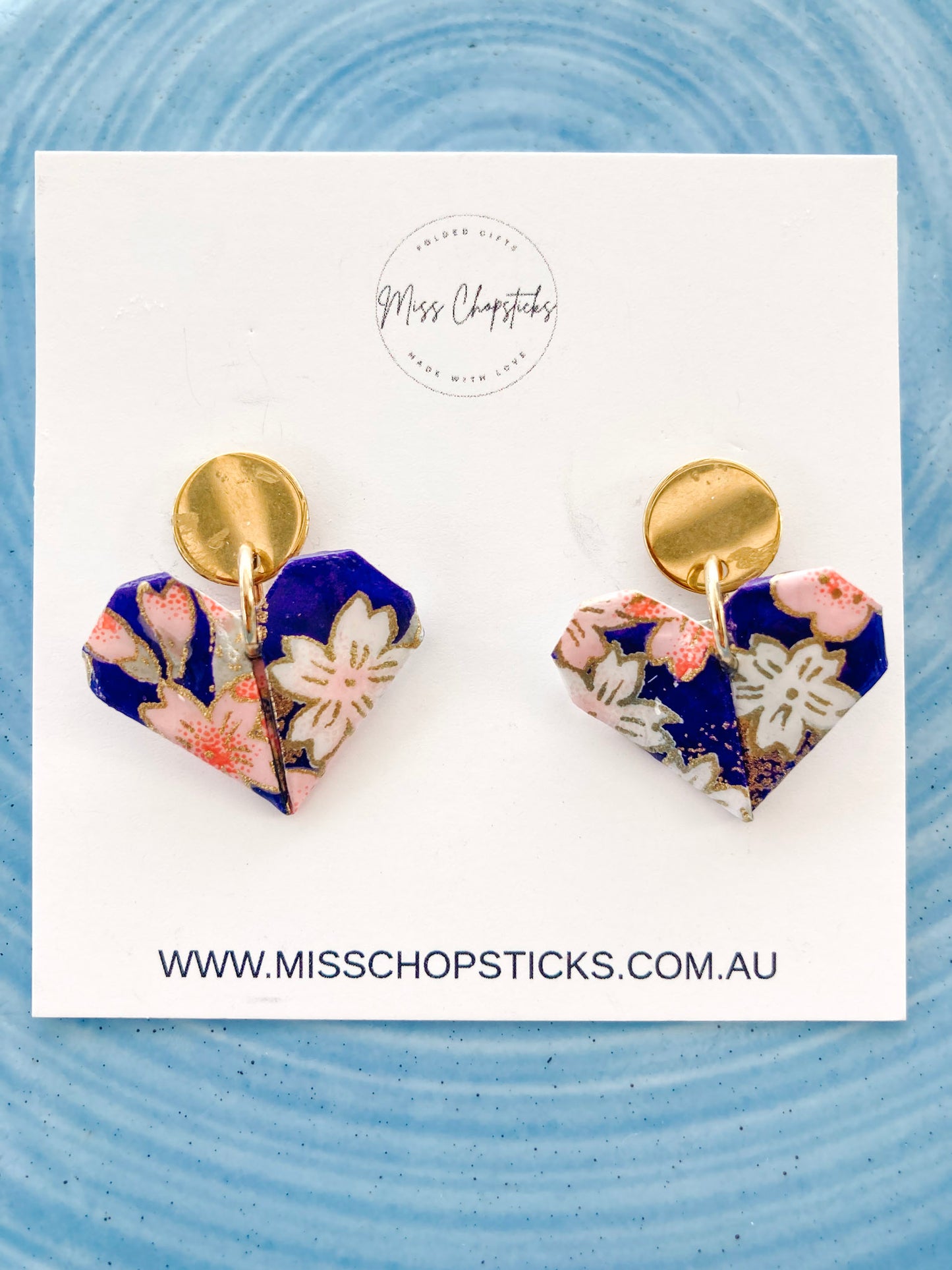 Origami-Heart-Gold-Earrings-Stud-Purple