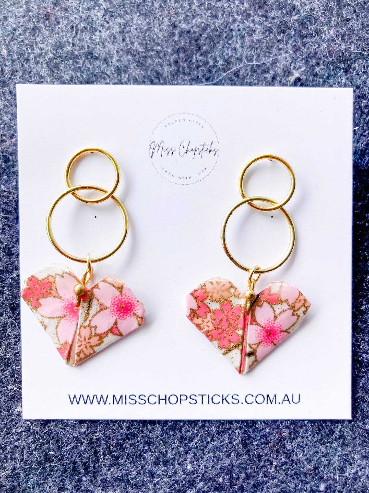Origami-love-heart-earrings-Pink