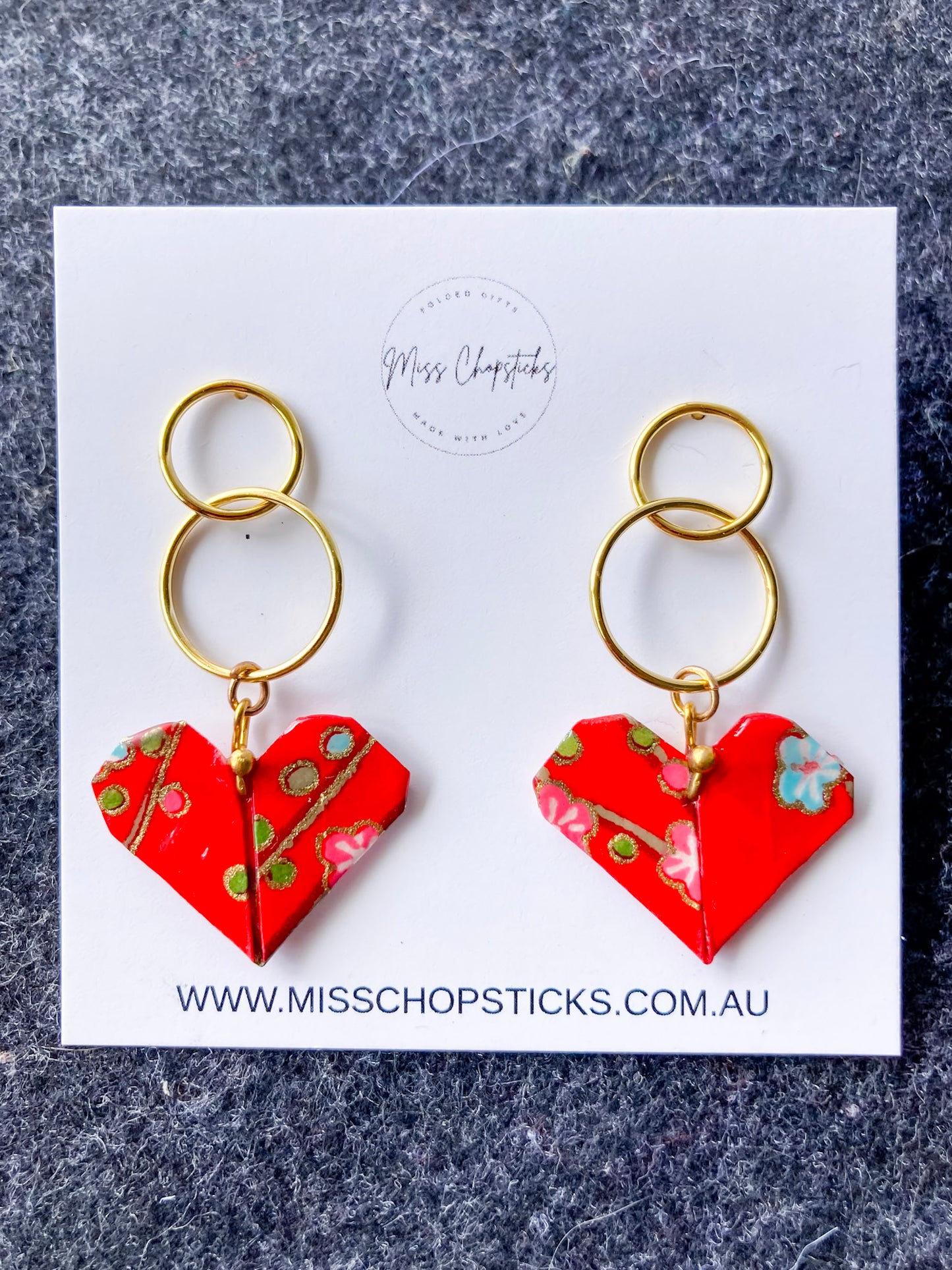 Origami-love-heart-earrings red
