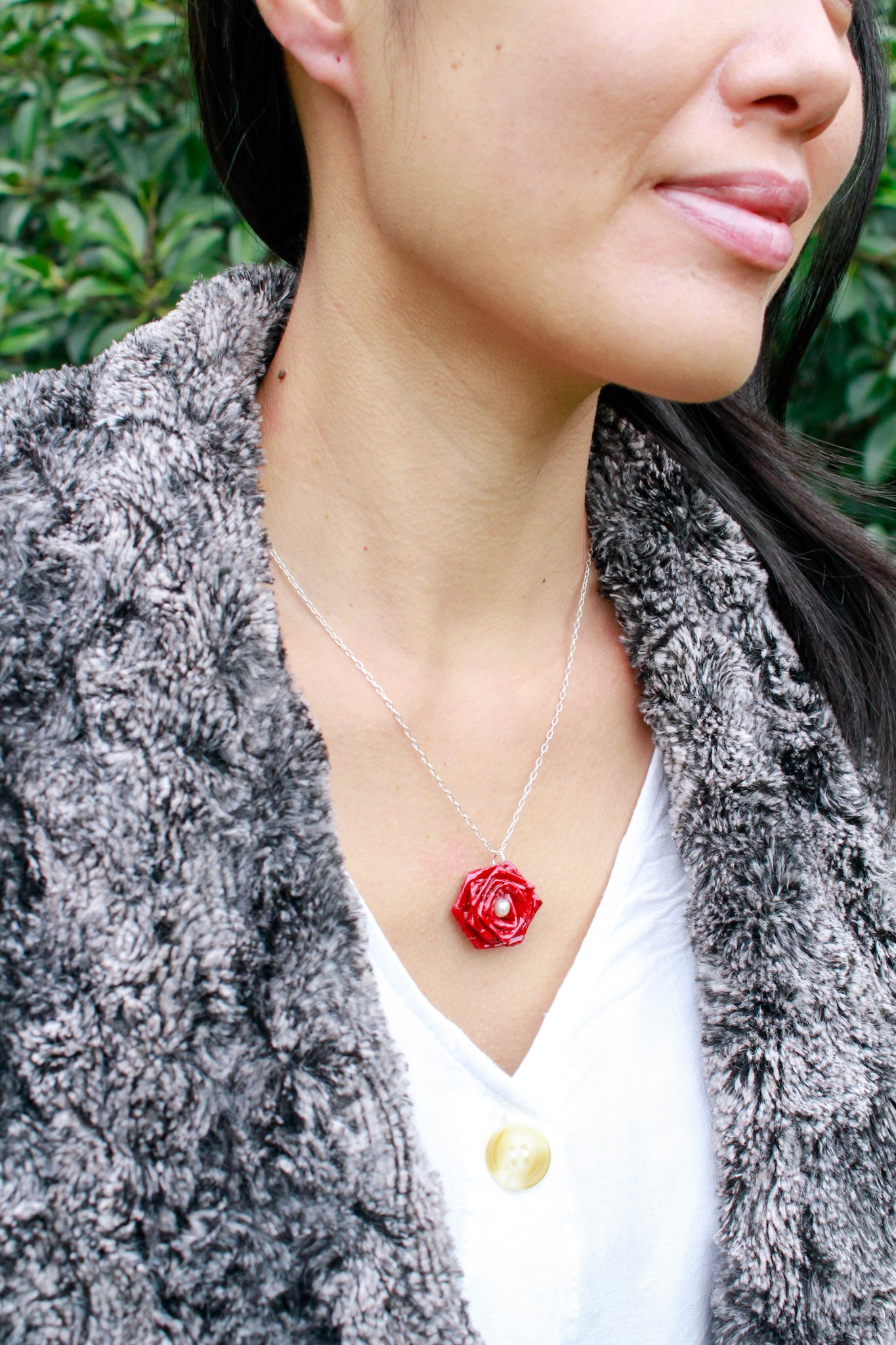 Origami-Rose-Necklace-Freshwater-Pearl-Red